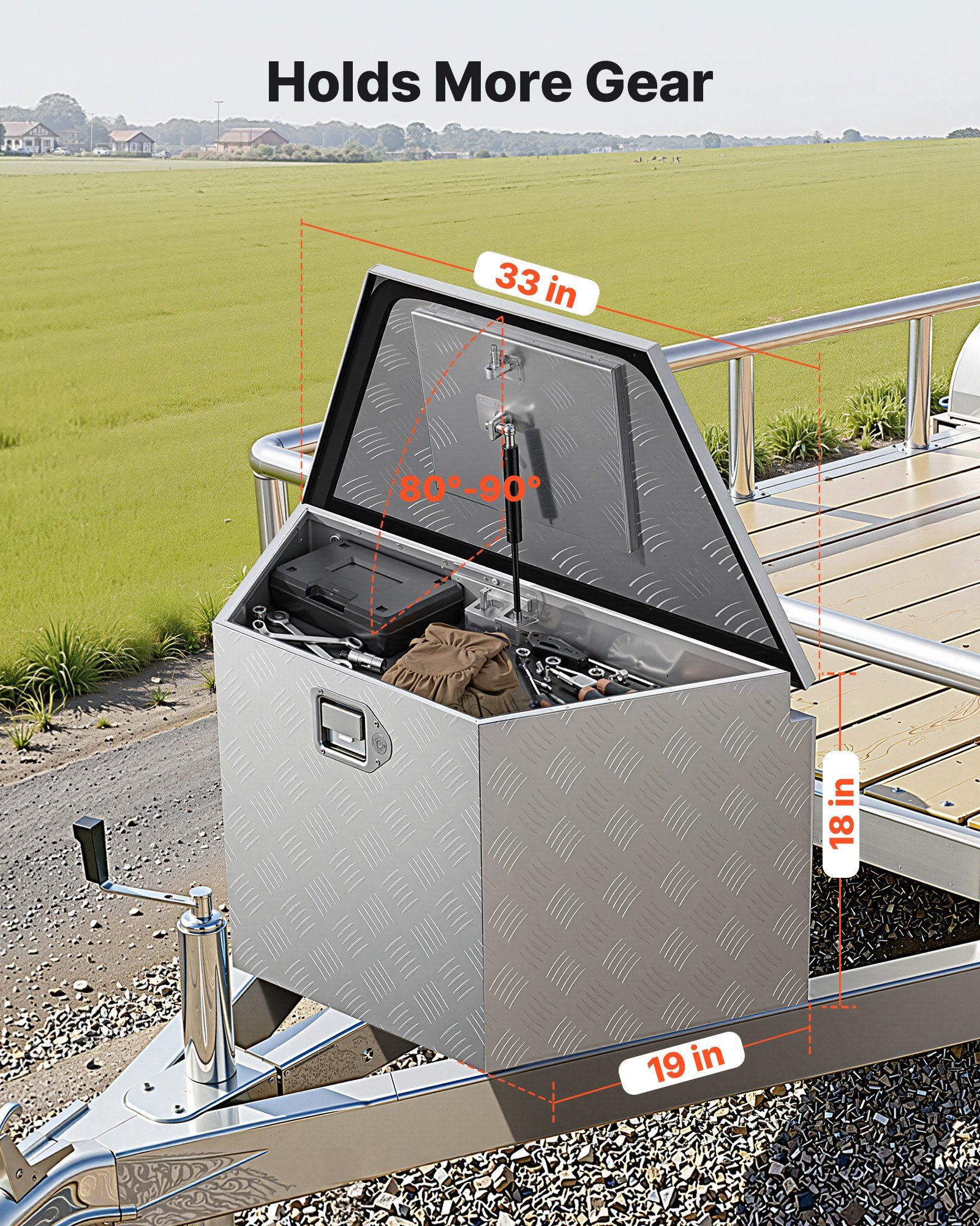 Trailer Tongue Box, 838 x 483 x 457 mm Aluminum Trailer Tongue Tool Box, Heavy Duty Storage Organizer with Lock & Keys, Utility Tool Chest for Pickup Truck Bed, RV, SUV, Off-Road Vehicle, Silver - Image 2