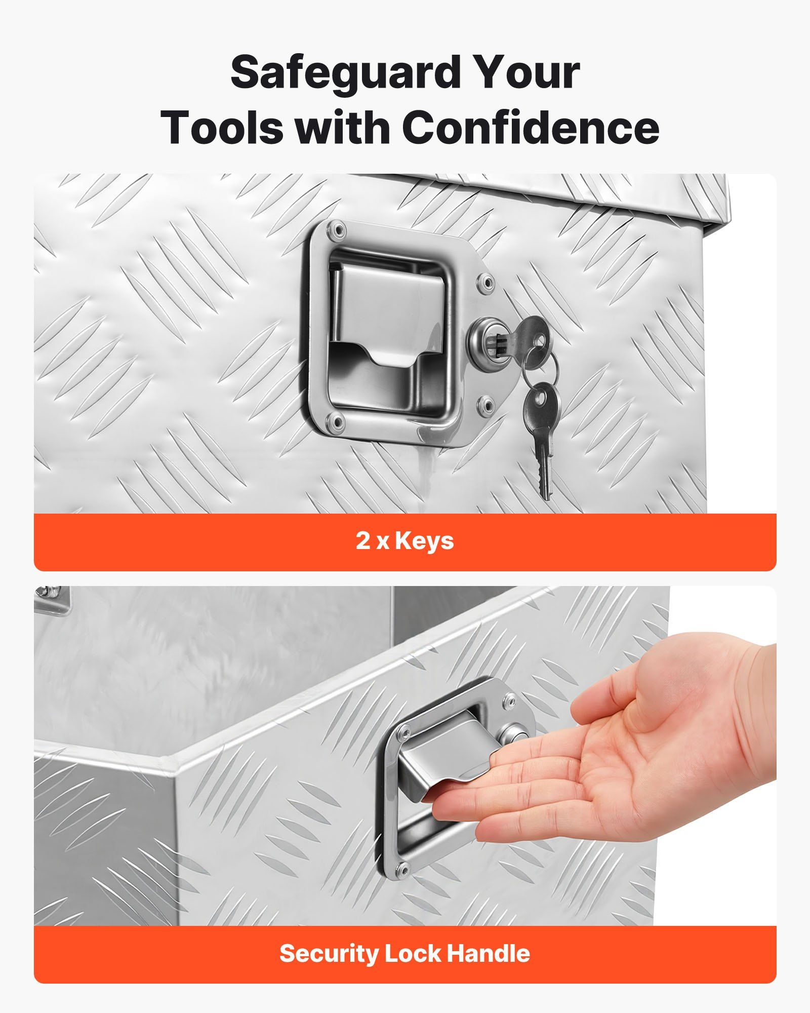 Trailer Tongue Box, 838 x 483 x 457 mm Aluminum Trailer Tongue Tool Box, Heavy Duty Storage Organizer with Lock & Keys, Utility Tool Chest for Pickup Truck Bed, RV, SUV, Off-Road Vehicle, Silver - Image 4