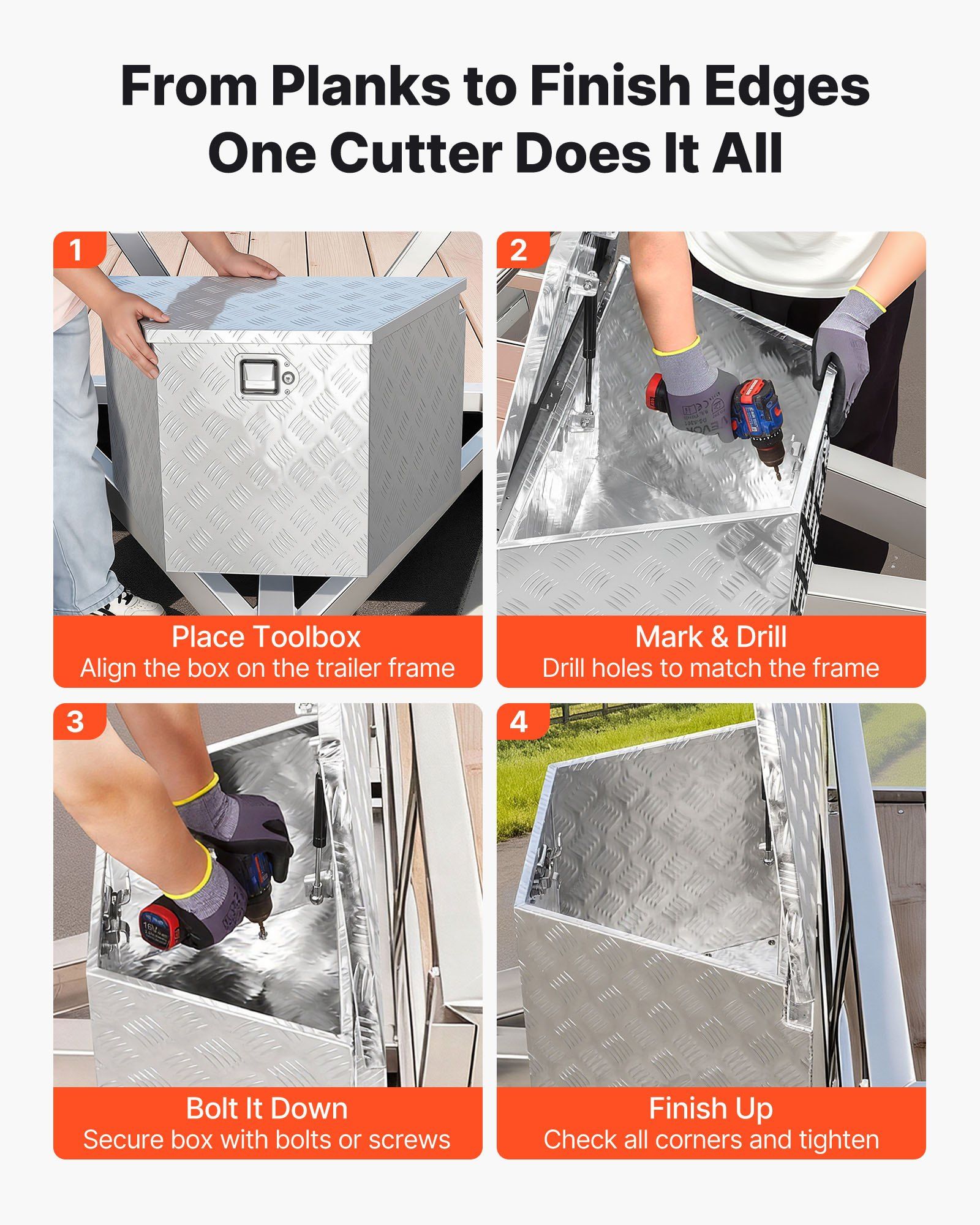 Trailer Tongue Box, 838 x 483 x 457 mm Aluminum Trailer Tongue Tool Box, Heavy Duty Storage Organizer with Lock & Keys, Utility Tool Chest for Pickup Truck Bed, RV, SUV, Off-Road Vehicle, Silver - Image 5