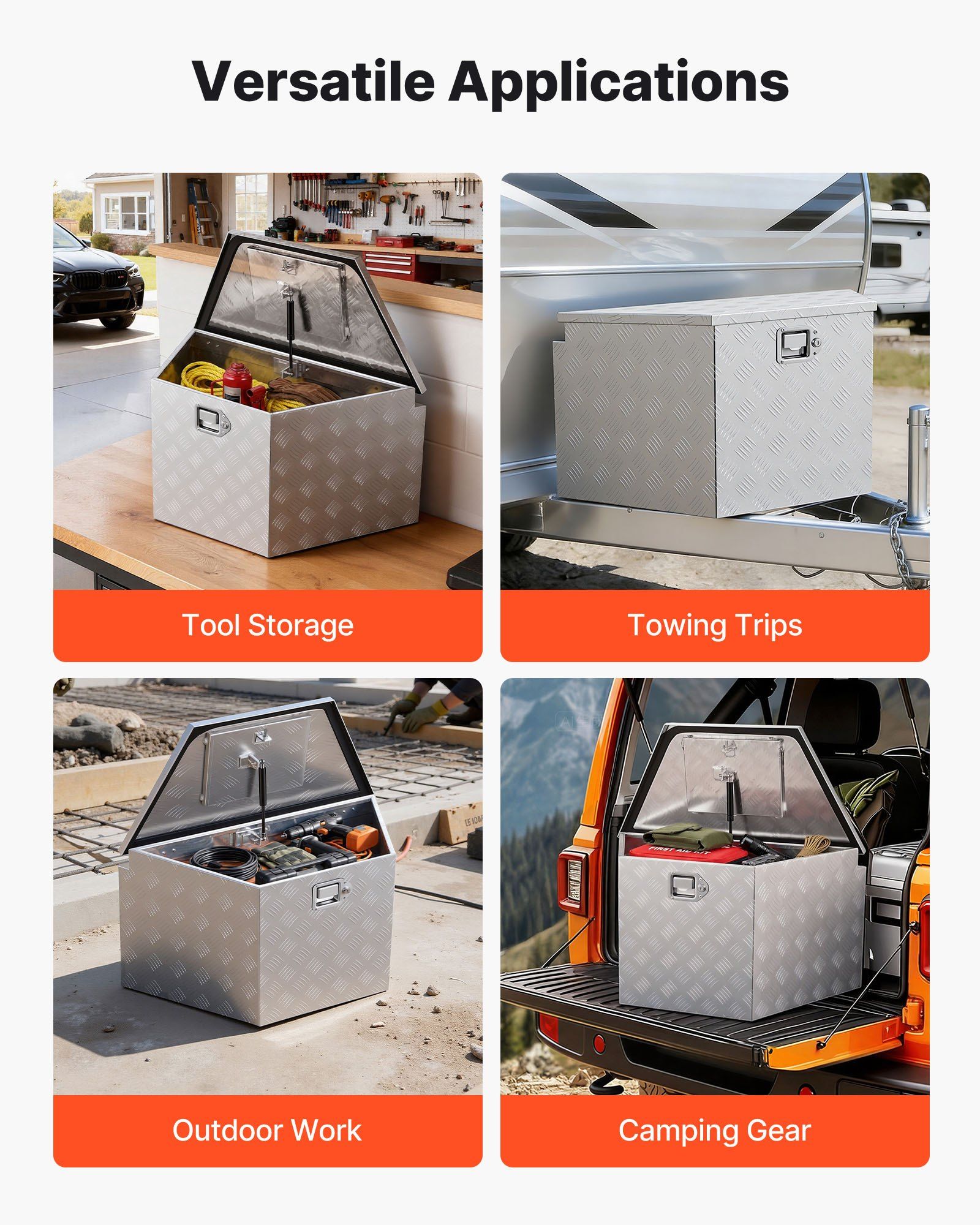 Trailer Tongue Box, 838 x 483 x 457 mm Aluminum Trailer Tongue Tool Box, Heavy Duty Storage Organizer with Lock & Keys, Utility Tool Chest for Pickup Truck Bed, RV, SUV, Off-Road Vehicle, Silver - Image 6