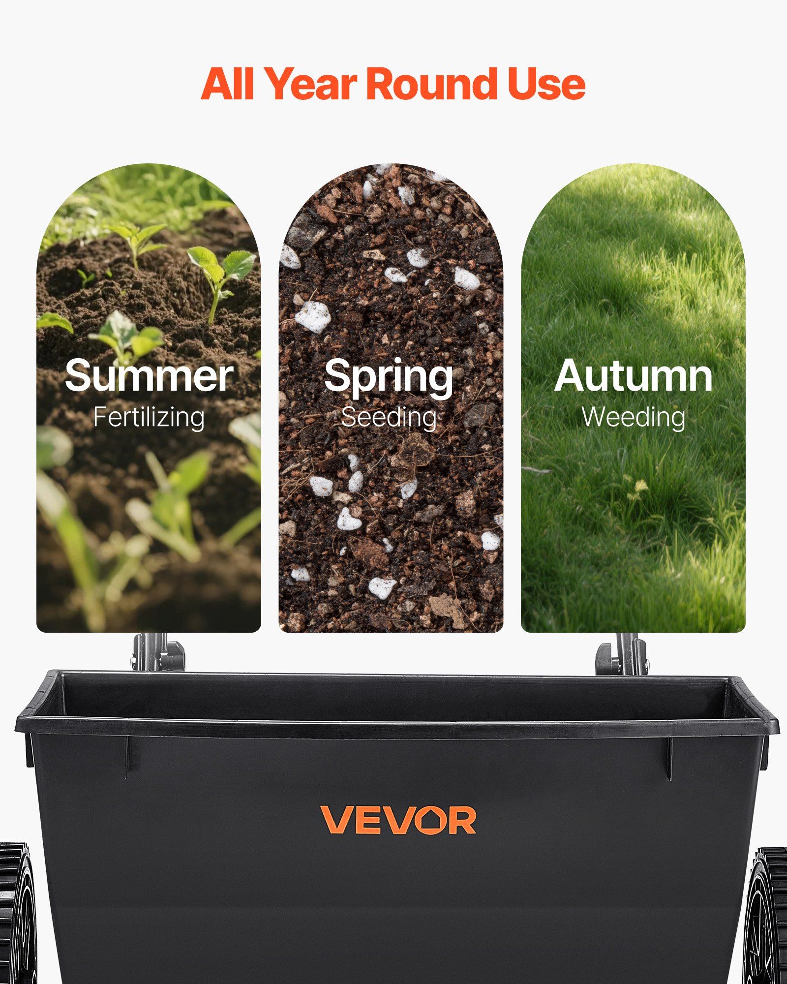 Walk-Behind Push Spreader, 22.6 kg Capacity, Drop Spreader with Hopper Grate, 18 in Spreading Width & 30 Settings, 10 in All Terrain Tires, Garden & Lawn Spreaders for Seed, Fertilizer - Image 6