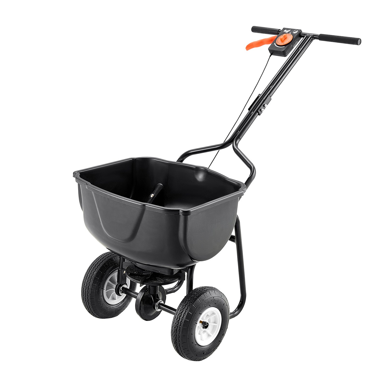 Walk Behind Spreader, 60LBS Capacity, Push Spreader with Hopper Grate, 0-9.8 ft Spreading Width, 8 in All Terrain Pneumatic Tires, Garden & Lawn Broadcast Spreaders, for Seed, Fertilizer - Image 1