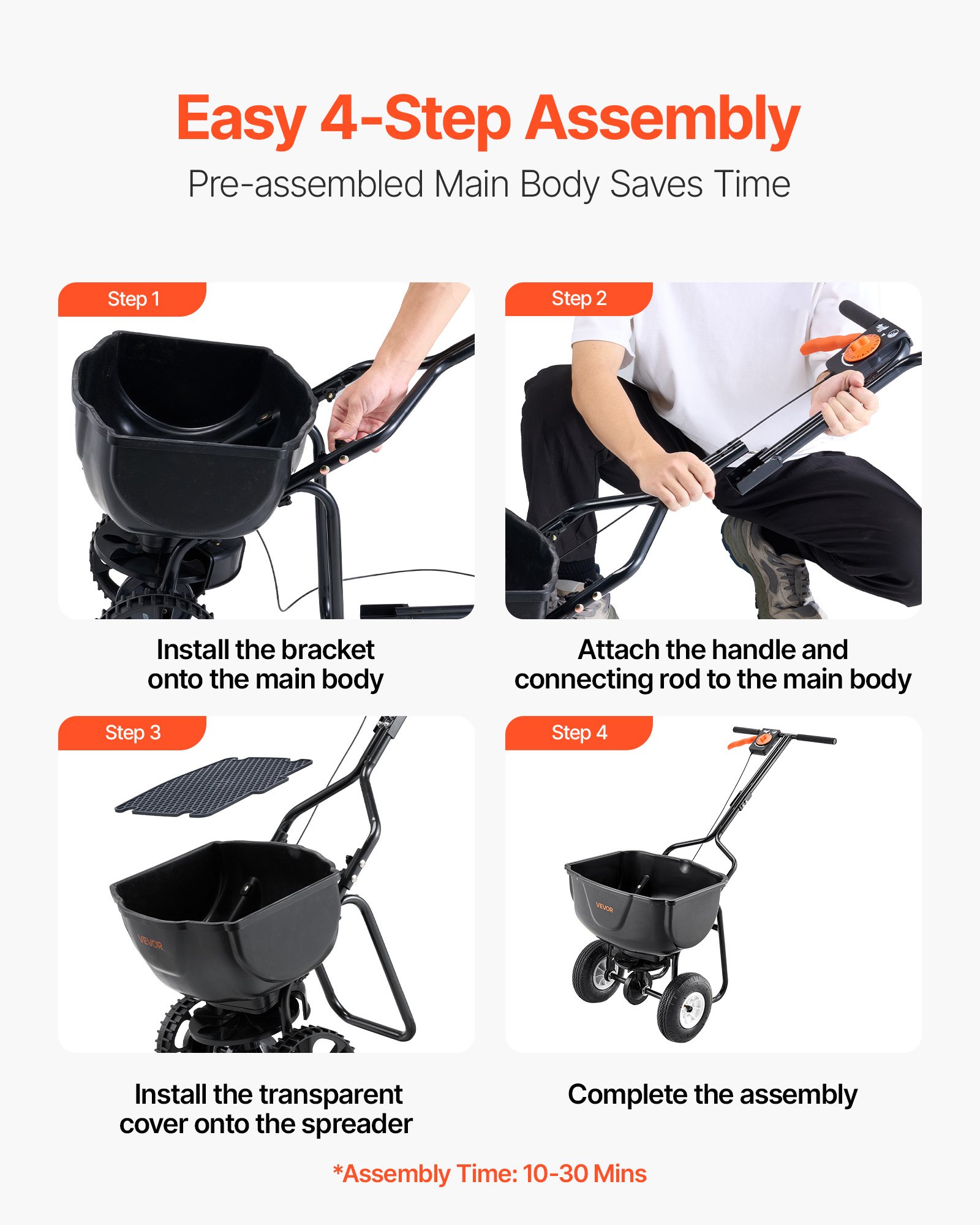 Walk Behind Spreader, 60LBS Capacity, Push Spreader with Hopper Grate, 0-9.8 ft Spreading Width, 8 in All Terrain Pneumatic Tires, Garden & Lawn Broadcast Spreaders, for Seed, Fertilizer - Image 4