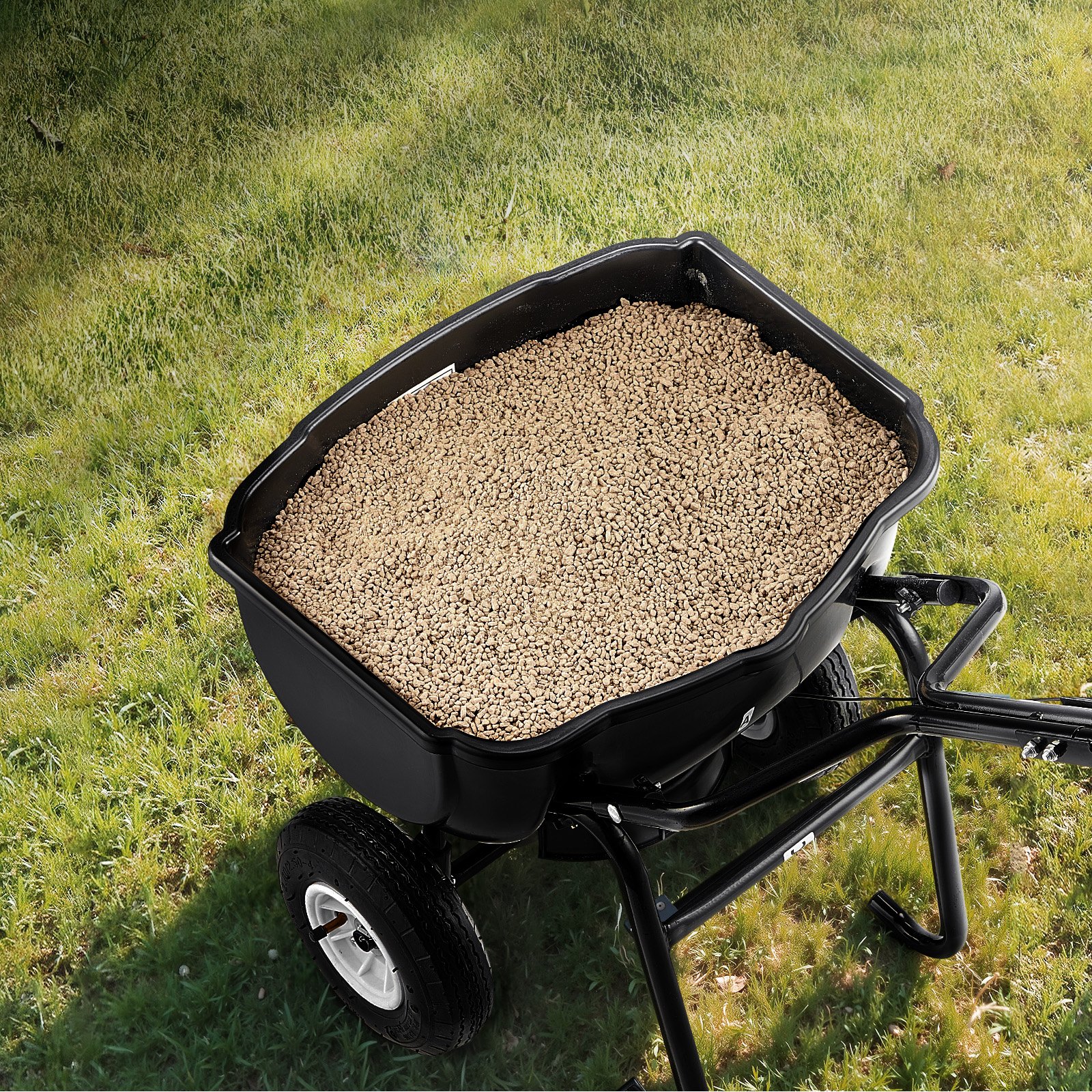 Walk Behind Spreader, 60LBS Capacity, Push Spreader with Hopper Grate, 0-9.8 ft Spreading Width, 8 in All Terrain Pneumatic Tires, Garden & Lawn Broadcast Spreaders, for Seed, Fertilizer - Image 8