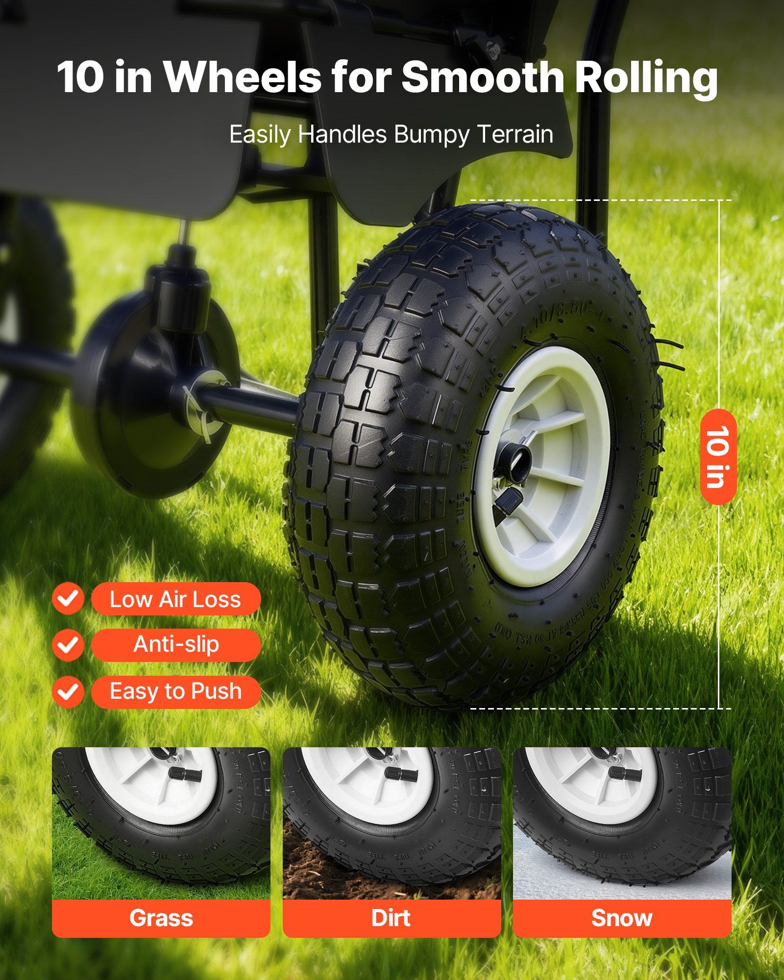 Push Lawn Spreader, 3.6m Spreading Width, Broadcast Spreader with 36.3kg Load Capacity & 10 in All-Terrain Tires, Walk-Behind Garden & Lawn Broadcast Spreaders for Seed Fertilizer, Salt Ice Melt - Image 3