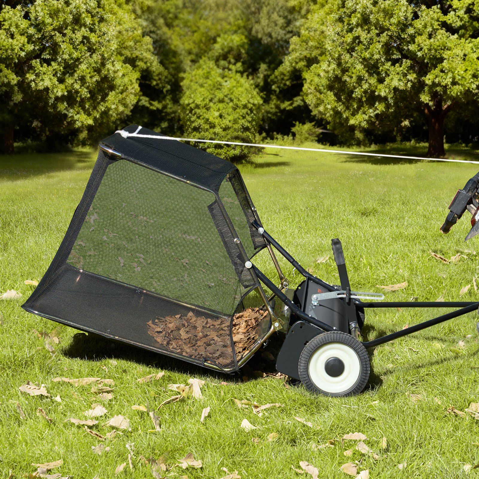 26.7 cm Tow Behind Lawn Sweeper, 26 cu.ft. Large Yard Sweeper, Adjustable Sweeping Height, Heavy Duty Leaf & Grass Collector with Dumping Rope, Pull Behind Sweepers for Debris Grass Clippings - Image 8