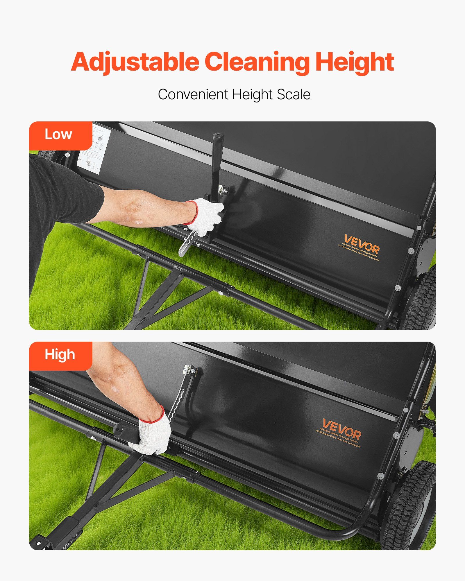Tow Behind Lawn Sweeper, 122cm Pull Behind Yard Sweeper, 26 cu. ft Hopper Bag Capacity, Leaf & Grass Collector with Dumping Rope, Adjustable Sweeping Height, Garden Sweepers for Lawn Farm - Image 2