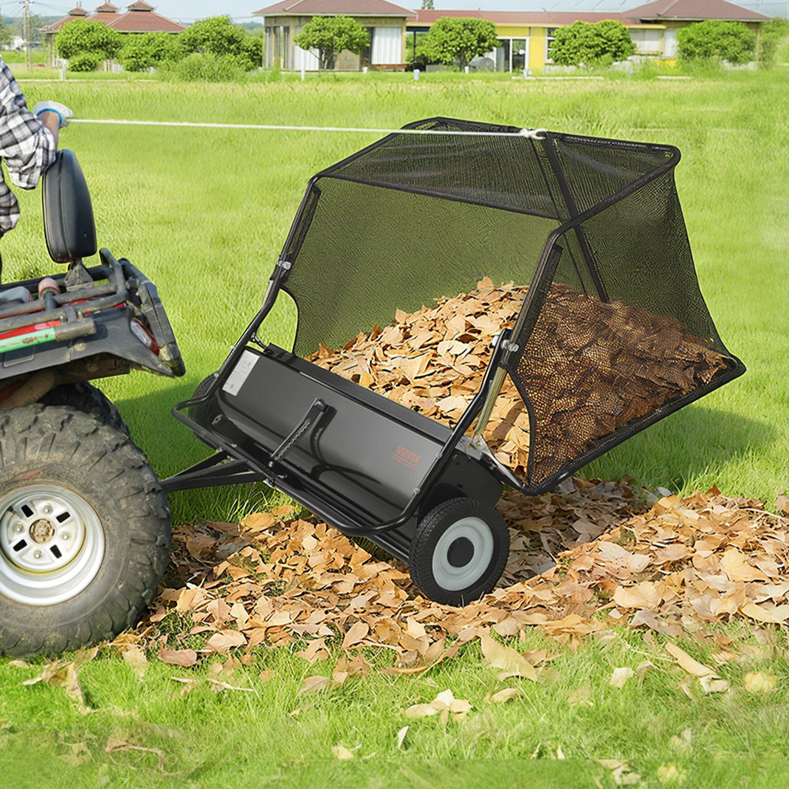 Tow Behind Lawn Sweeper, 122cm Pull Behind Yard Sweeper, 26 cu. ft Hopper Bag Capacity, Leaf & Grass Collector with Dumping Rope, Adjustable Sweeping Height, Garden Sweepers for Lawn Farm - Image 8