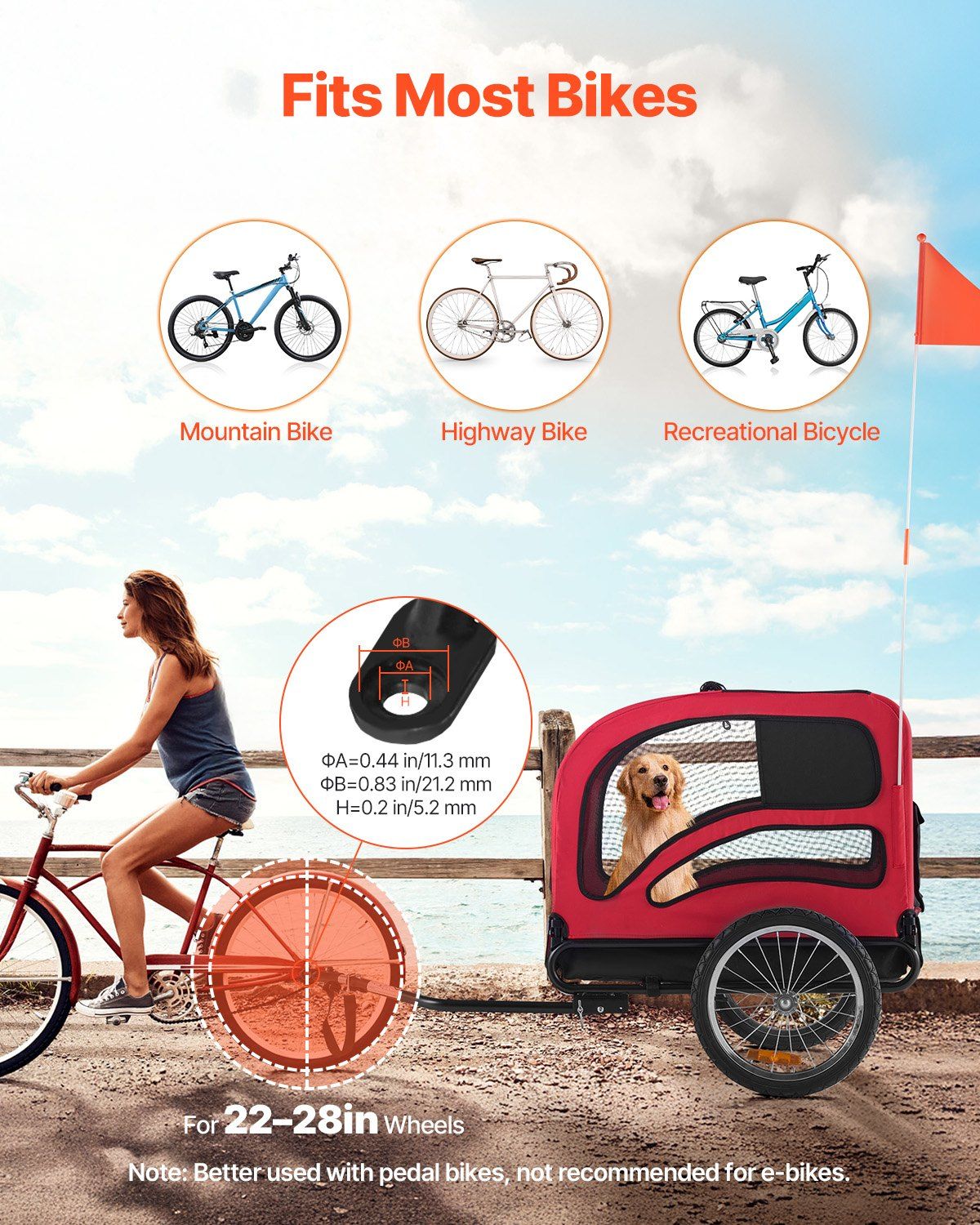 Dog Bike Trailer, Supports up to 45 kg, Pet Cart Bicycle Carrier for Small & Large Dogs, Easy Folding Frame with Quick Release Wheel, Universal Bicycle Coupler, Reflector, Flag, Internal Leash - Image 2
