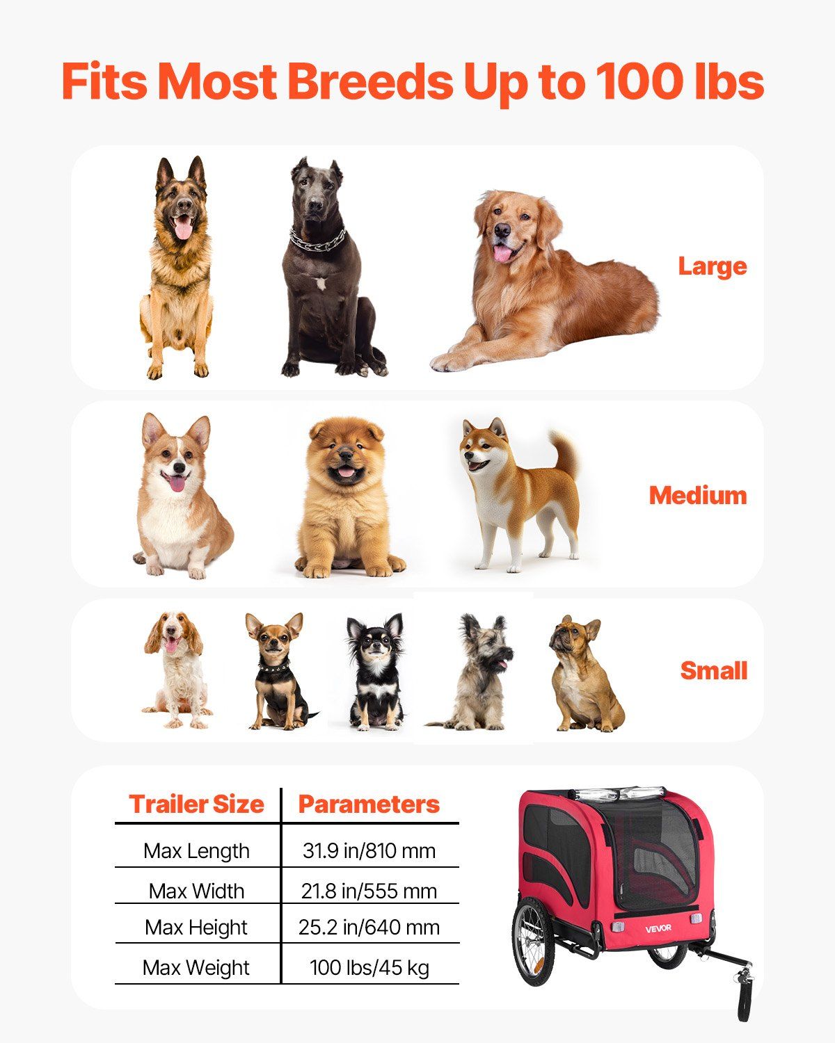 Dog Bike Trailer, Supports up to 45 kg, Pet Cart Bicycle Carrier for Small & Large Dogs, Easy Folding Frame with Quick Release Wheel, Universal Bicycle Coupler, Reflector, Flag, Internal Leash - Image 3