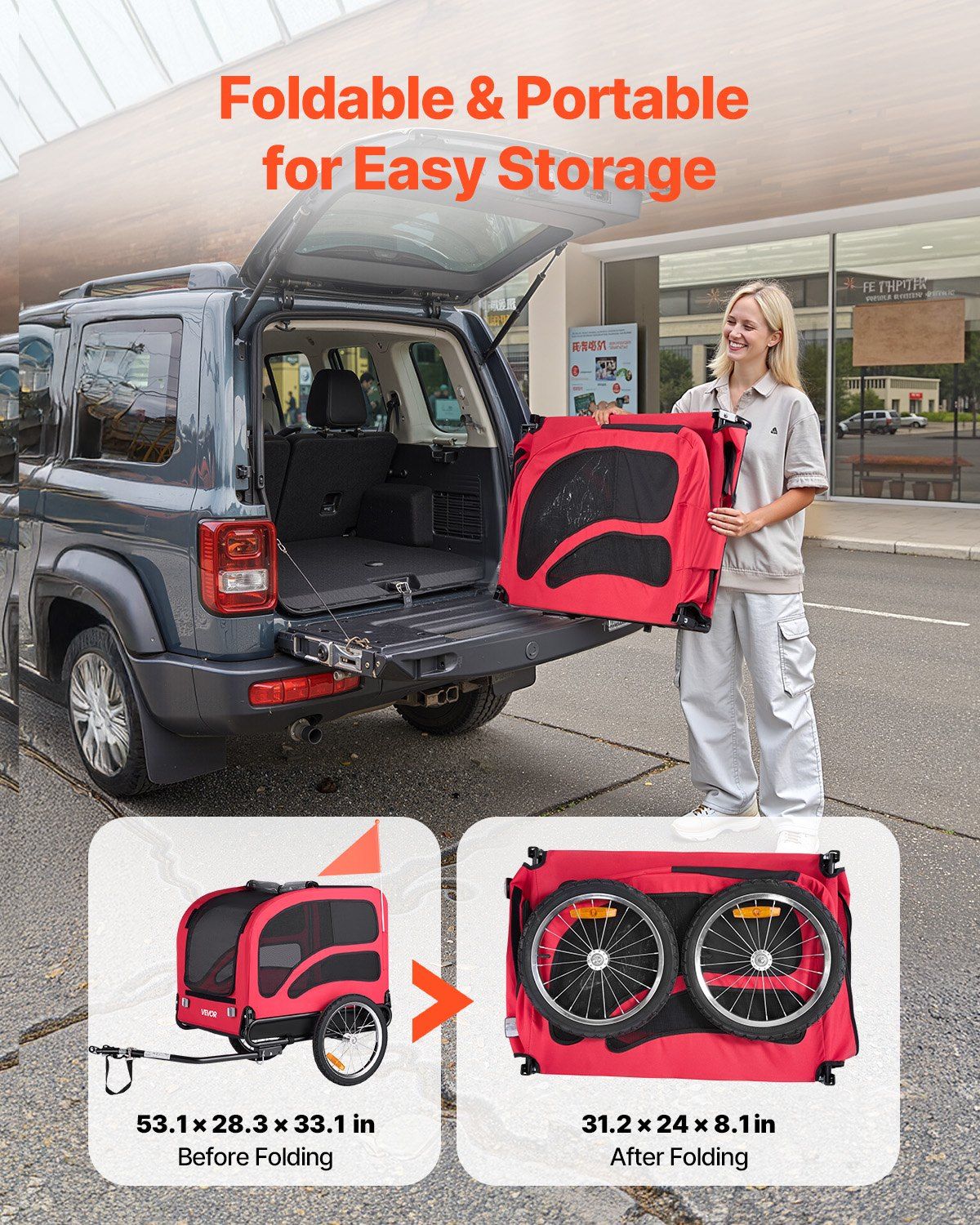 Dog Bike Trailer, Supports up to 45 kg, Pet Cart Bicycle Carrier for Small & Large Dogs, Easy Folding Frame with Quick Release Wheel, Universal Bicycle Coupler, Reflector, Flag, Internal Leash - Image 6