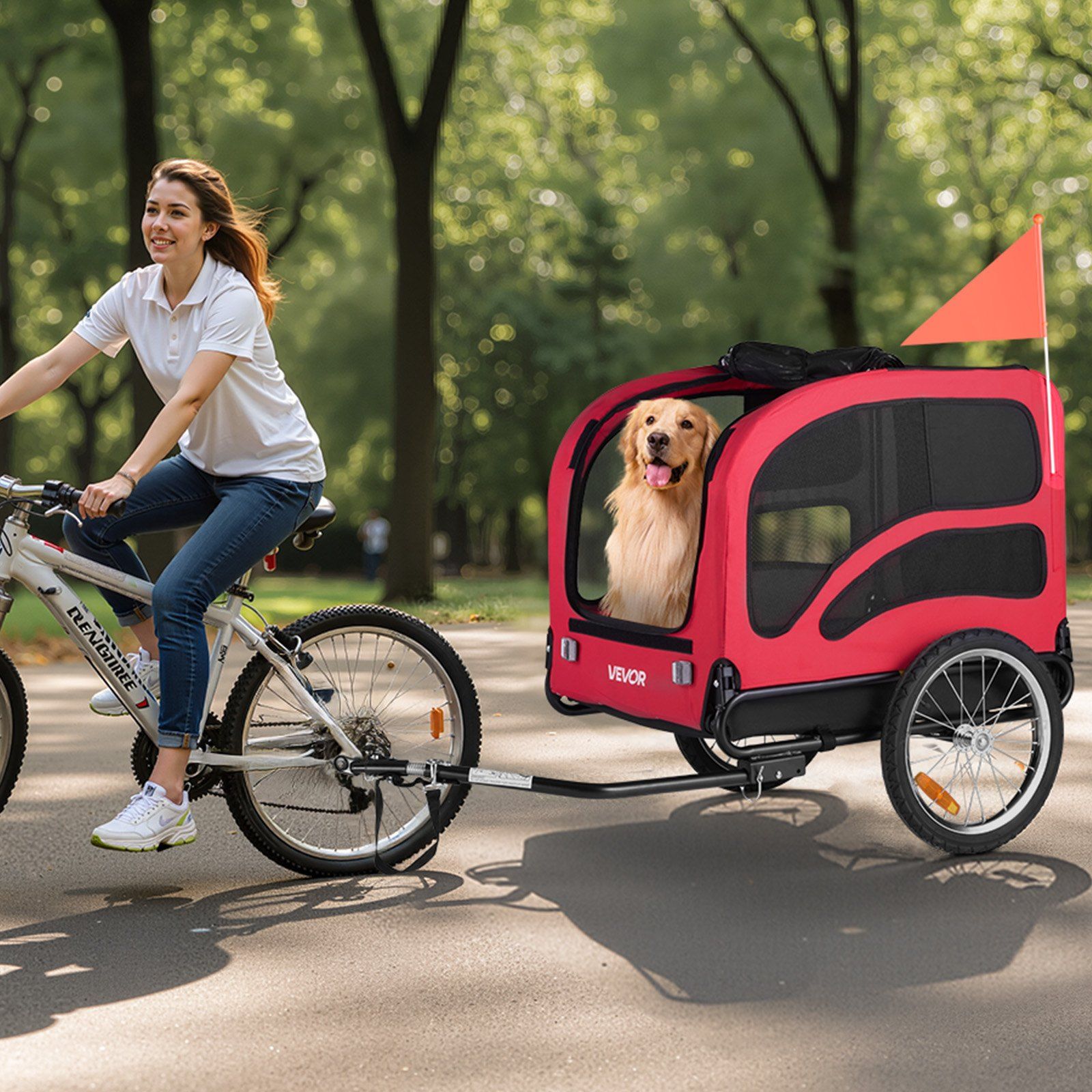 Dog Bike Trailer, Supports up to 45 kg, Pet Cart Bicycle Carrier for Small & Large Dogs, Easy Folding Frame with Quick Release Wheel, Universal Bicycle Coupler, Reflector, Flag, Internal Leash - Image 8