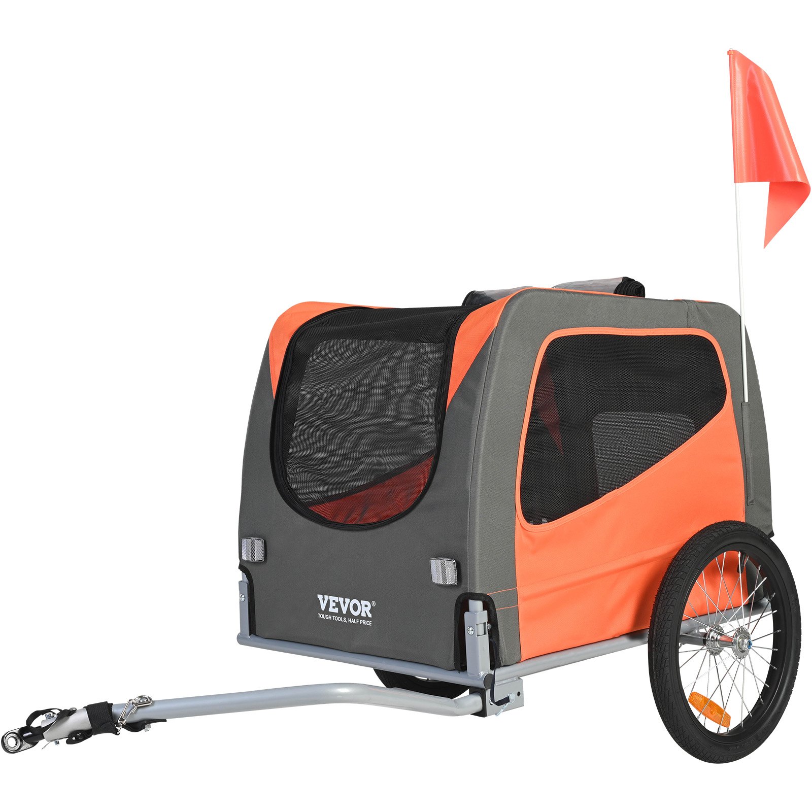 Dog Bike Trailer, Supports up to 30 kg, Pet Cart Bicycle Carrier, Easy Folding Frame with Quick Release Wheels, Universal Bicycle Coupler, Reflectors, Flag, Collapsible to Store, Orange/Gray - Image 1