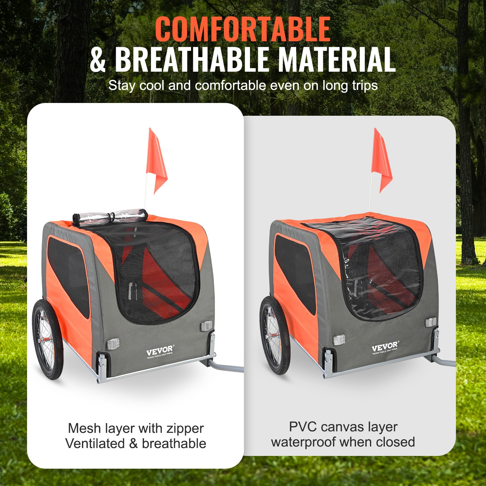 Dog Bike Trailer, Supports up to 30 kg, Pet Cart Bicycle Carrier, Easy Folding Frame with Quick Release Wheels, Universal Bicycle Coupler, Reflectors, Flag, Collapsible to Store, Orange/Gray - Image 4