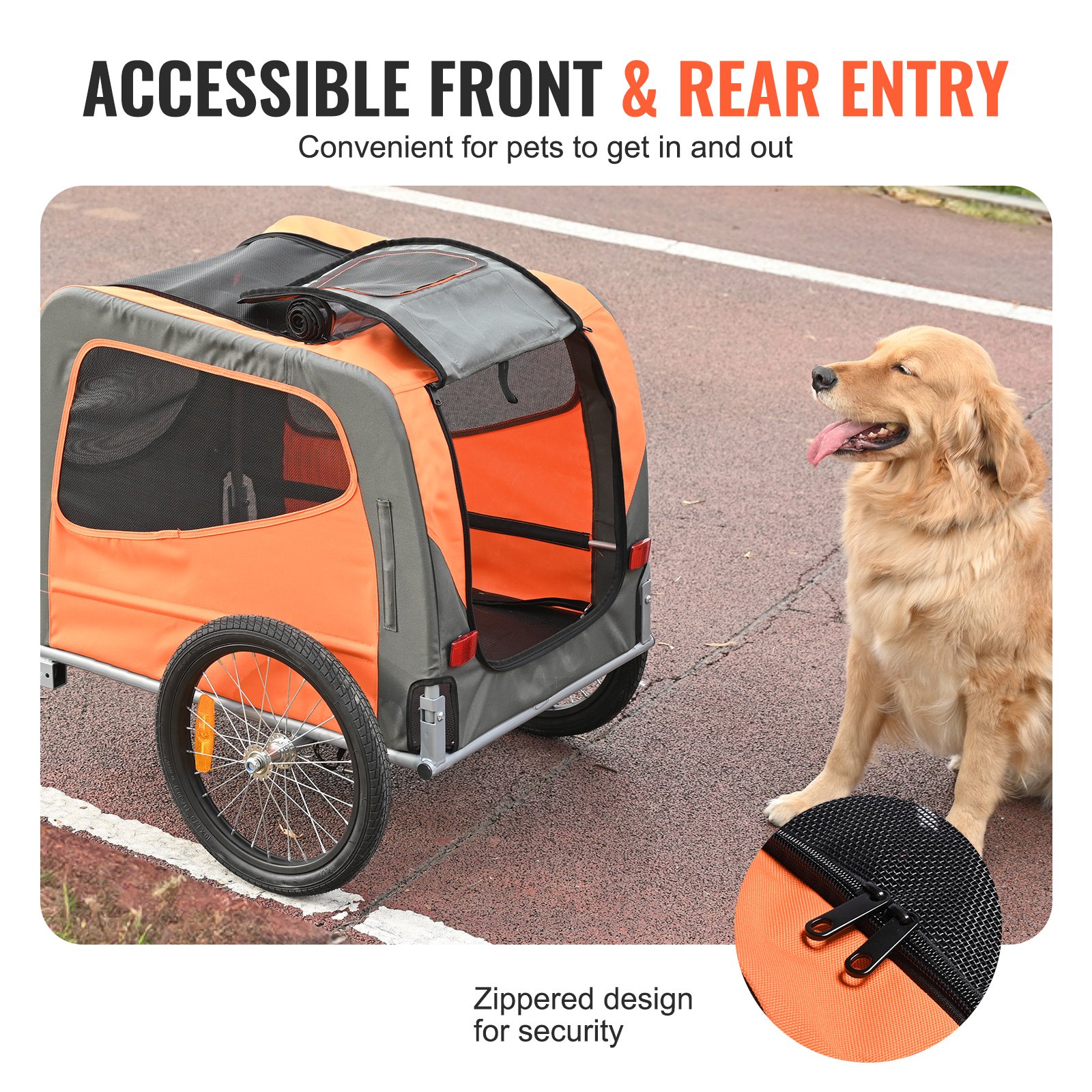 Dog Bike Trailer, Supports up to 30 kg, Pet Cart Bicycle Carrier, Easy Folding Frame with Quick Release Wheels, Universal Bicycle Coupler, Reflectors, Flag, Collapsible to Store, Orange/Gray - Image 5