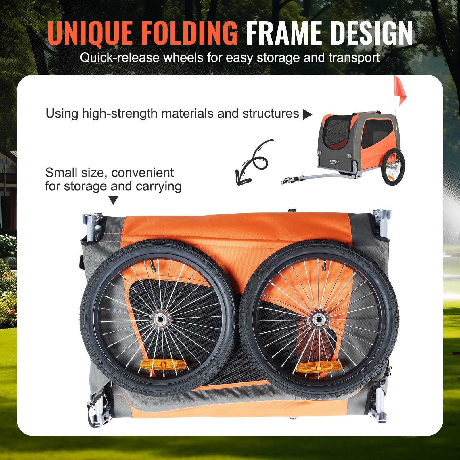 Dog Bike Trailer, Supports up to 30 kg, Pet Cart Bicycle Carrier, Easy Folding Frame with Quick Release Wheels, Universal Bicycle Coupler, Reflectors, Flag, Collapsible to Store, Orange/Gray - Image 6