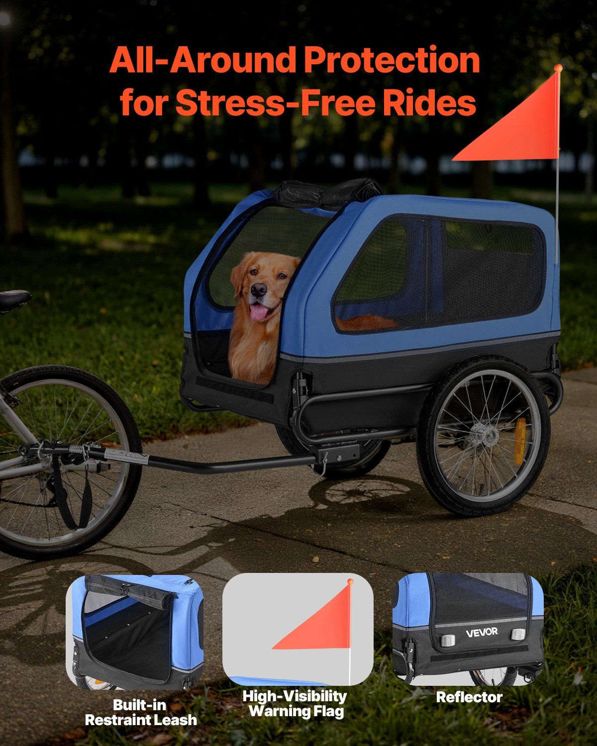 Dog Bike Trailer, Supports up to 40 kg, Pet Cart Bicycle Carrier for Small & Large Dogs, Easy Folding Frame with Quick Release Wheel, Universal Bicycle Coupler, Reflector, Flag, Internal Leash - Image 5