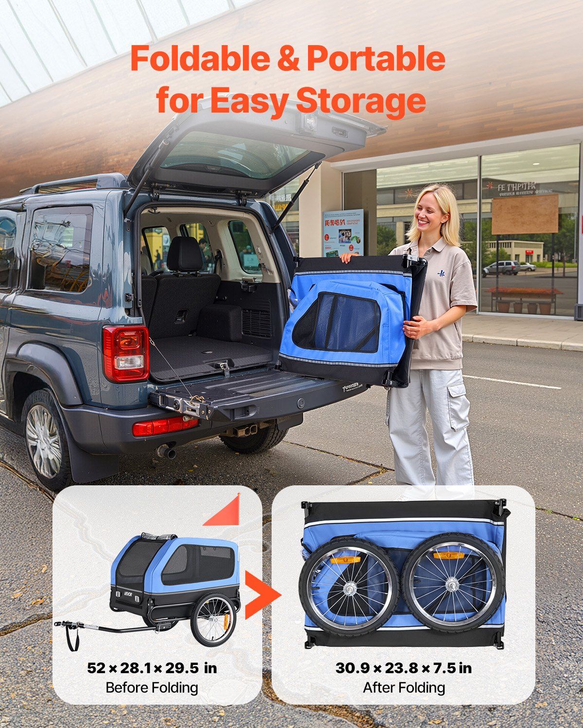 Dog Bike Trailer, Supports up to 40 kg, Pet Cart Bicycle Carrier for Small & Large Dogs, Easy Folding Frame with Quick Release Wheel, Universal Bicycle Coupler, Reflector, Flag, Internal Leash - Image 6