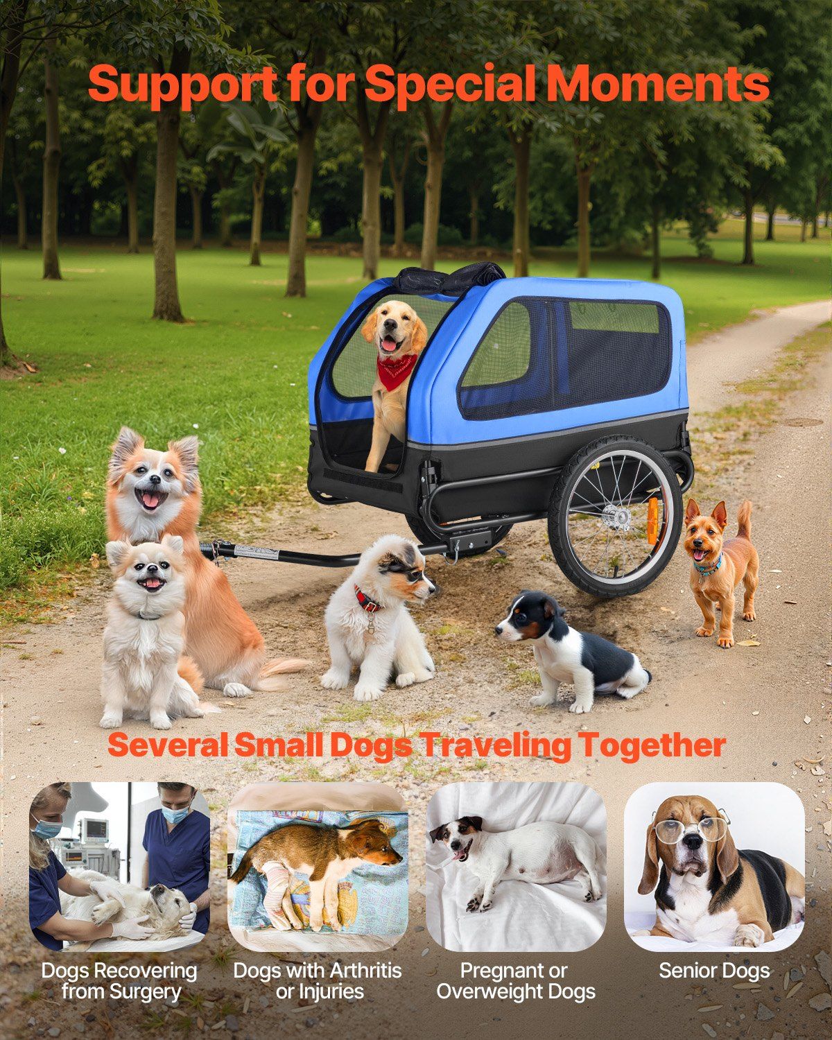 Dog Bike Trailer, Supports up to 40 kg, Pet Cart Bicycle Carrier for Small & Large Dogs, Easy Folding Frame with Quick Release Wheel, Universal Bicycle Coupler, Reflector, Flag, Internal Leash - Image 7