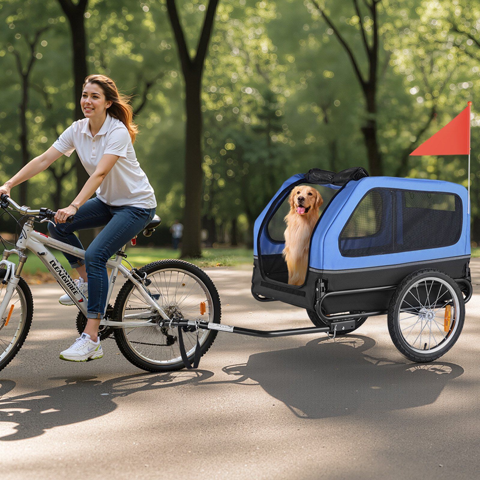 Dog Bike Trailer, Supports up to 40 kg, Pet Cart Bicycle Carrier for Small & Large Dogs, Easy Folding Frame with Quick Release Wheel, Universal Bicycle Coupler, Reflector, Flag, Internal Leash - Image 8