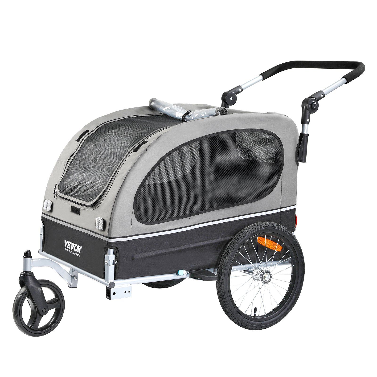 Dog Bike Trailer, Supports up to 40 kg, 2-in-1 Pet Stroller Cart Bicycle Carrier, Easy Folding Cart Frame with Quick Release Wheels, Universal Bicycle Coupler, Reflectors, Flag, Black/Gray - Image 1