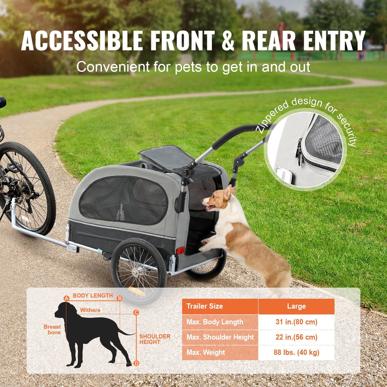Dog Bike Trailer, Supports up to 40 kg, 2-in-1 Pet Stroller Cart Bicycle Carrier, Easy Folding Cart Frame with Quick Release Wheels, Universal Bicycle Coupler, Reflectors, Flag, Black/Gray - Image 5