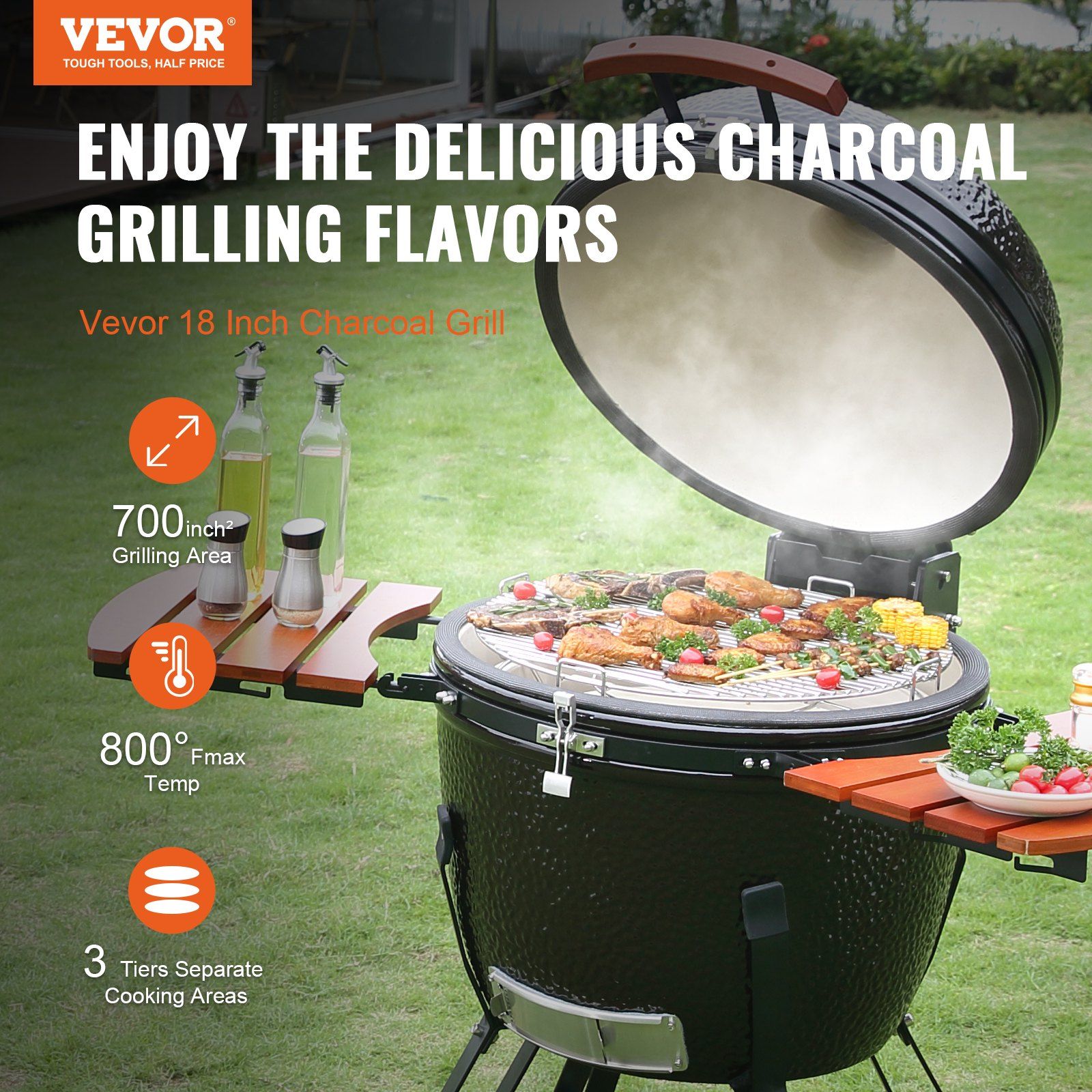 Portable Charcoal Grill, Propane Gas Grills with Cover and Cart, Heavy Duty Stainless Steel BBQ Grill, Mini Smoker for Outdoor Cooking, Barbecue Camping, Picnic, and Backyard, Black - Image 2