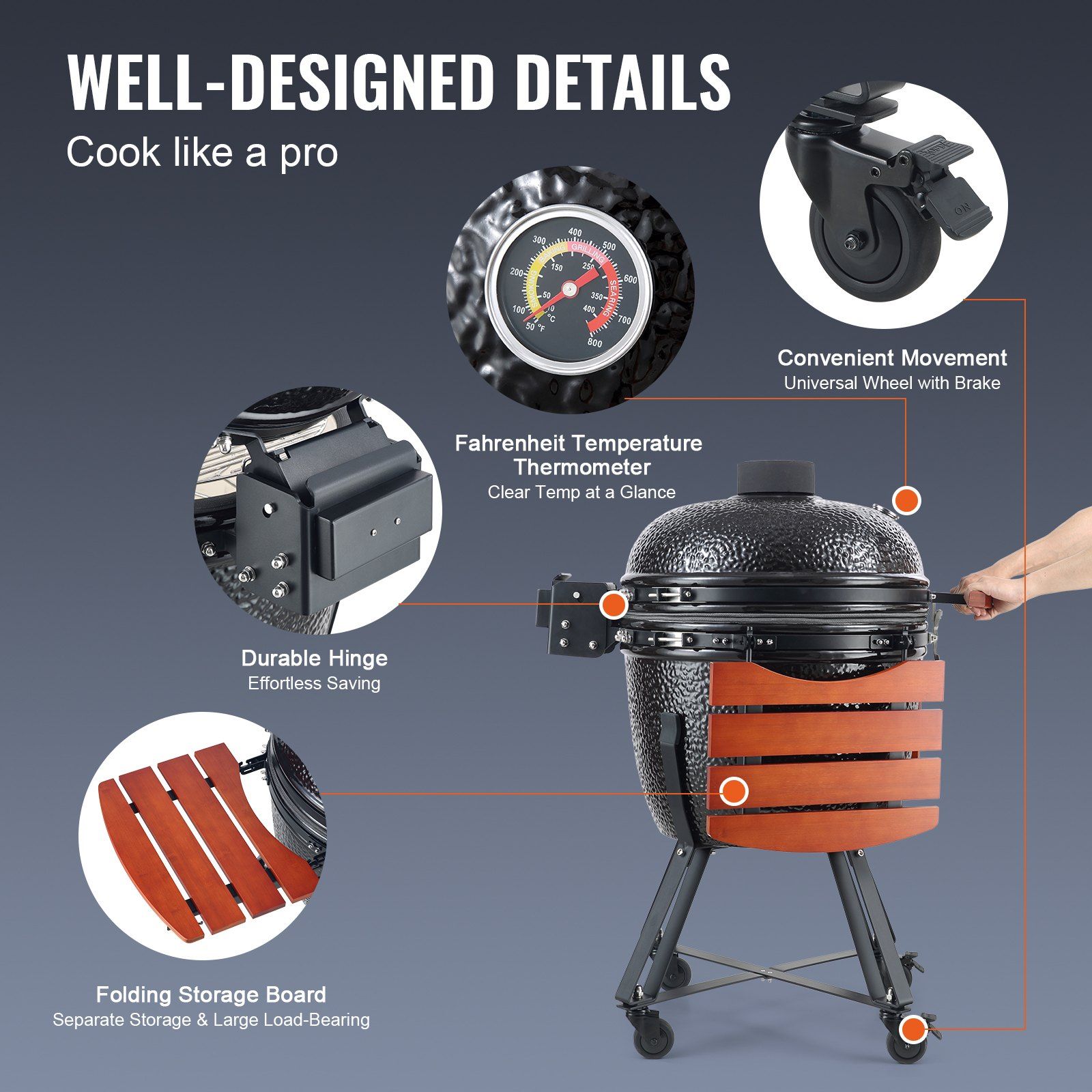 Portable Charcoal Grill, Propane Gas Grills with Cover and Cart, Heavy Duty Stainless Steel BBQ Grill, Mini Smoker for Outdoor Cooking, Barbecue Camping, Picnic, and Backyard, Black - Image 6