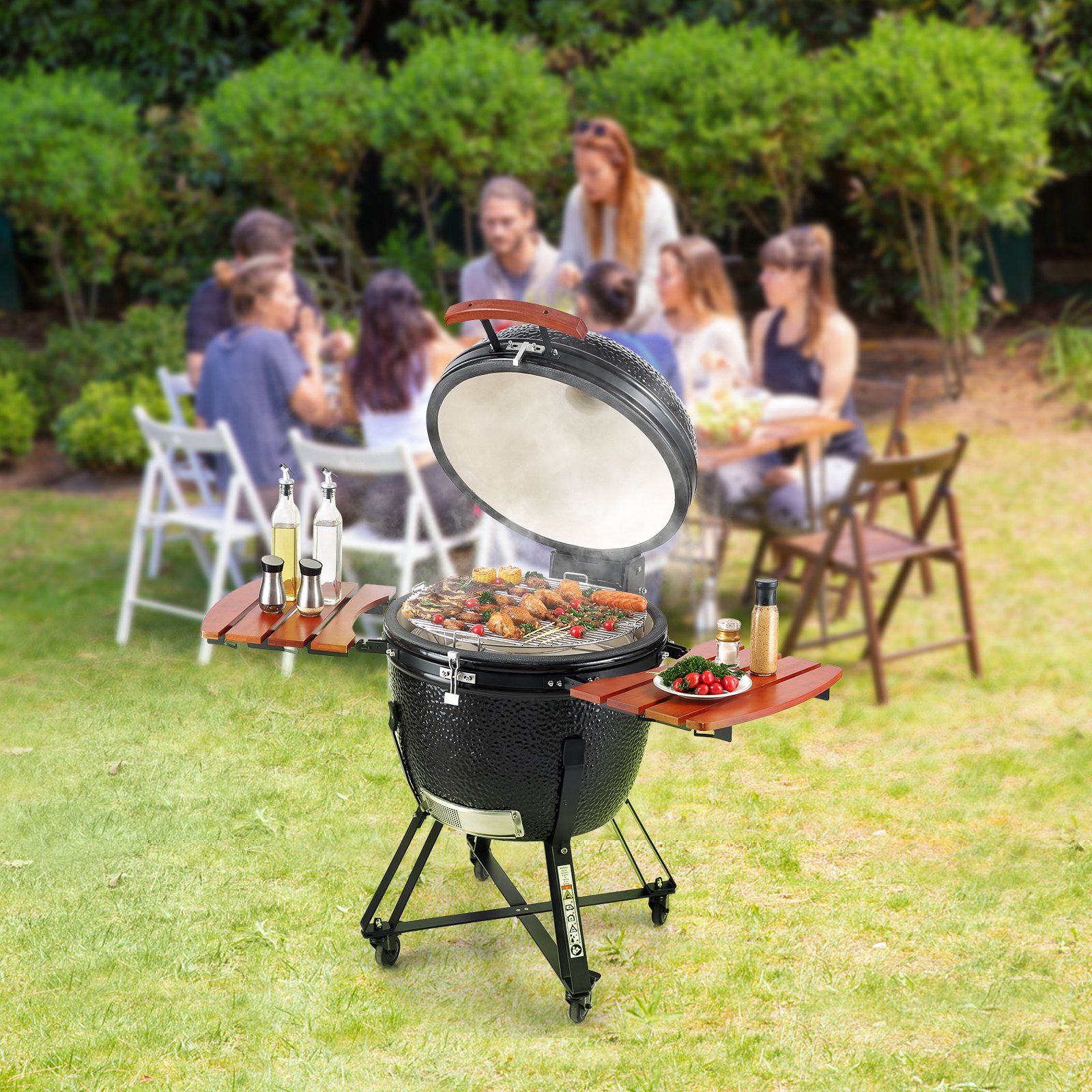 Portable Charcoal Grill, Propane Gas Grills with Cover and Cart, Heavy Duty Stainless Steel BBQ Grill, Mini Smoker for Outdoor Cooking, Barbecue Camping, Picnic, and Backyard, Black - Image 8