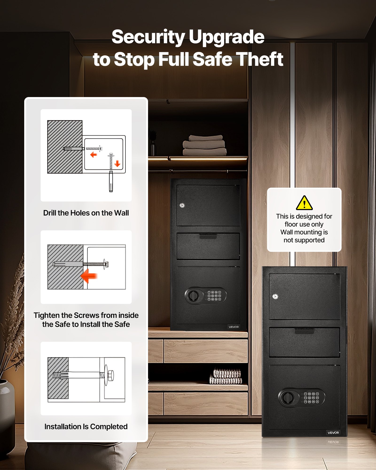 3.6 Cubic Feet Drop Safe, Large Capacity Front Drop Slot Safe Box with Digital Keypad, Heavy Duty 3 Tiers Cash Depository Box with Spare Keys for Cash, Bank Slip, Jewelry, Document, Bill, Black - Image 7