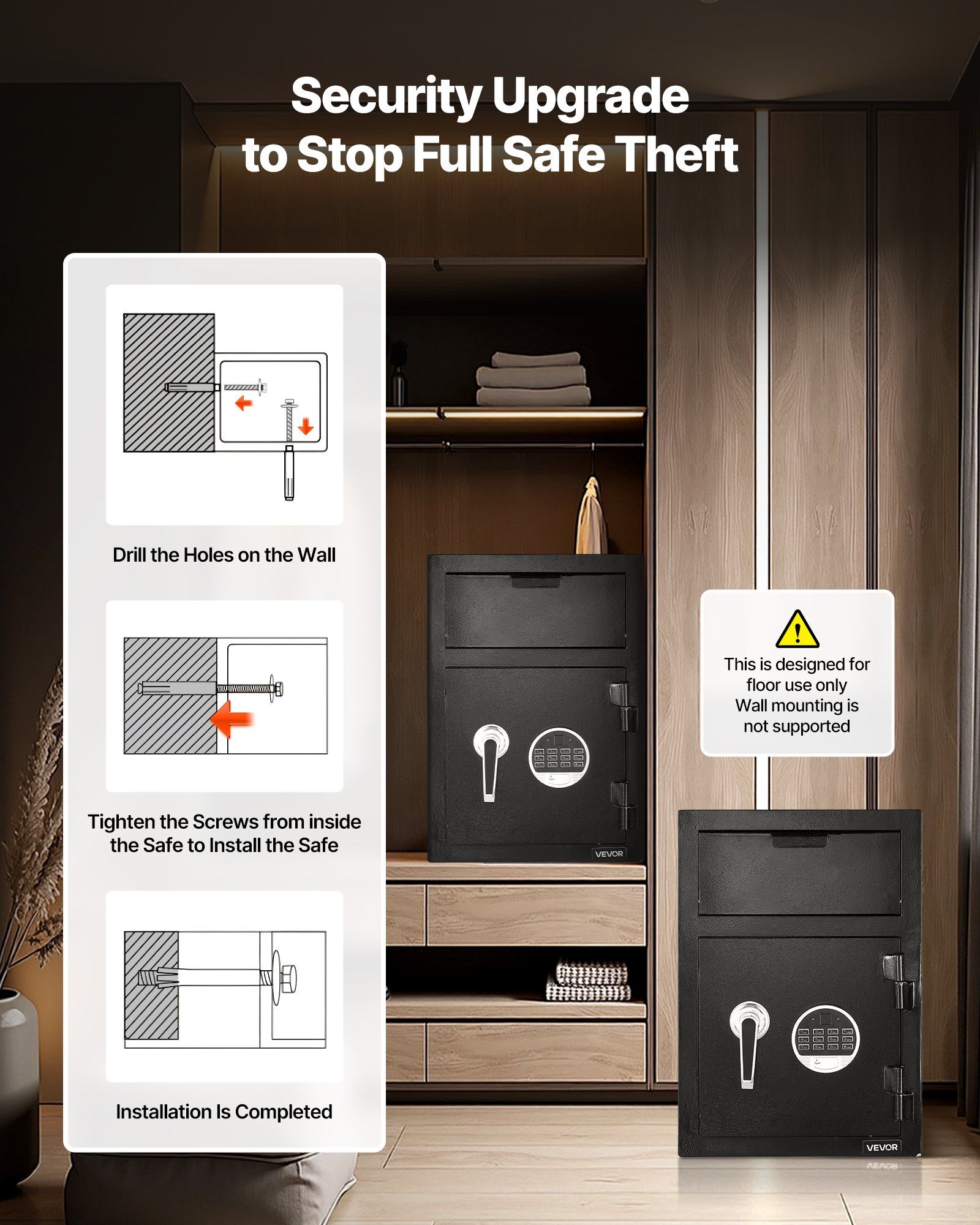 1.2 Cubic Feet Drop Safe, Large Capacity Front Drop Slot Safe Box with Digital Keypad, Heavy Duty 2 Tiers Cash Depository Box with Spare Keys for Cash, Bank Slip, Jewelry, Document, Bill, Black - Image 7