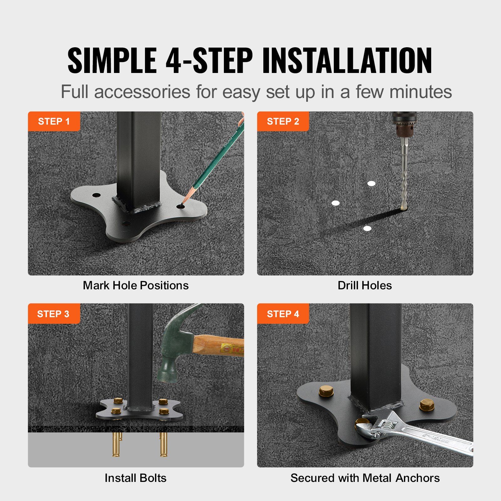Outdoor Handrail 165LBS Load Handrail Outdoor Stairs Aluminum Stair Handrail 152 x 89.5 cm Outdoor Stair Railing Transitional Range from 0 to 30° Staircase Handrail Fits 4-5 Steps with Screw Kit - Image 4