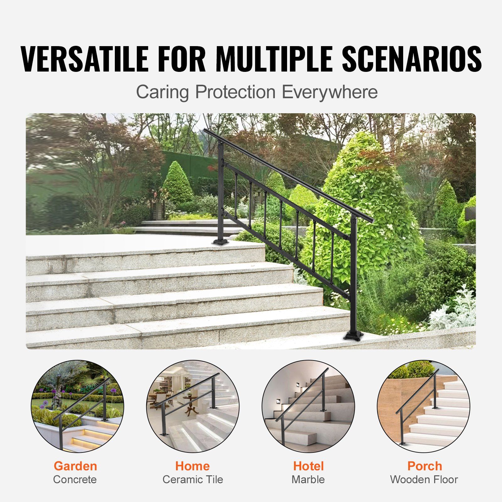 Outdoor Handrail 165LBS Load Handrail Outdoor Stairs Aluminum Stair Handrail 152 x 89.5 cm Outdoor Stair Railing Transitional Range from 0 to 30° Staircase Handrail Fits 4-5 Steps with Screw Kit - Image 5