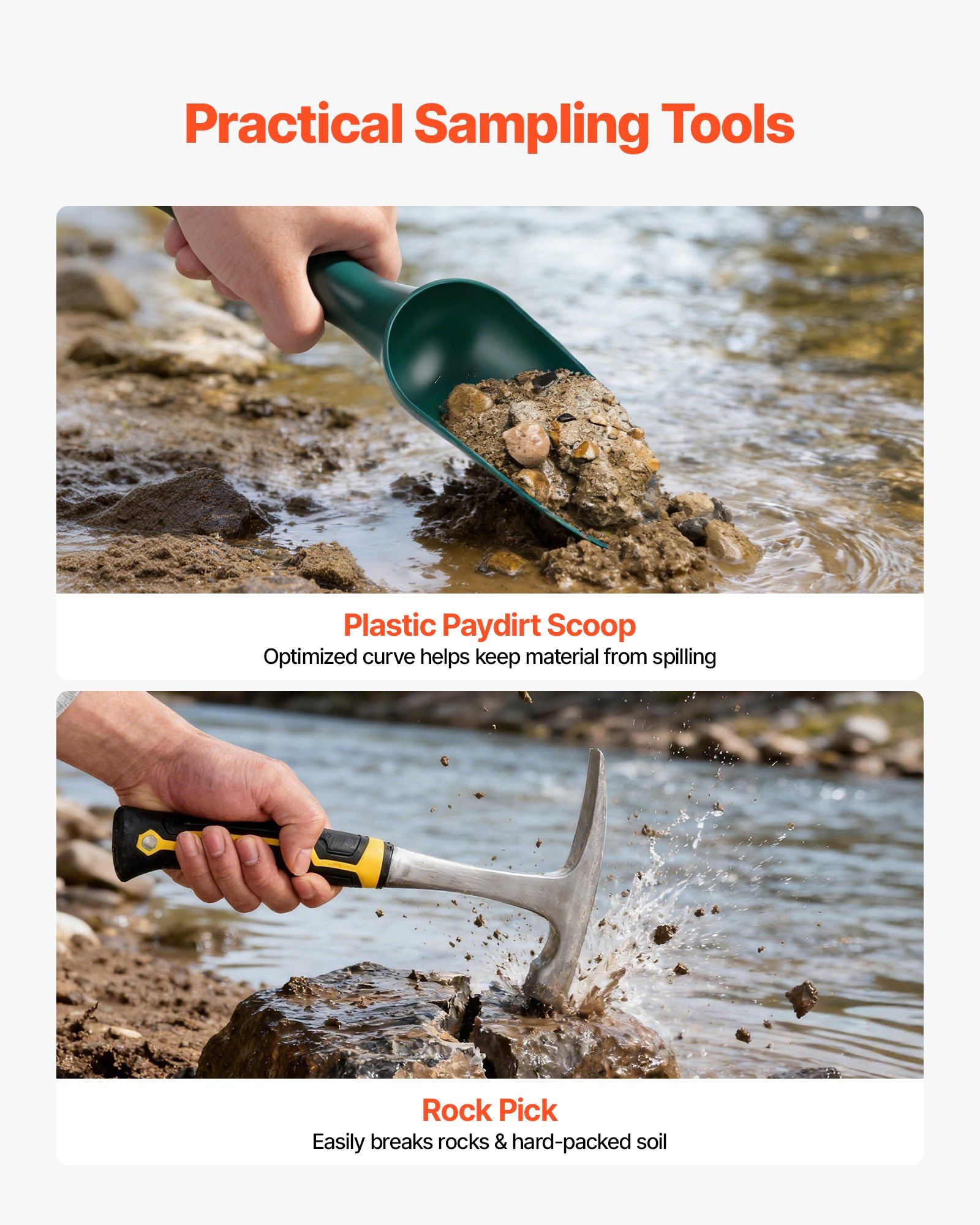 Gold Panning Kit, 254 mm and 355 mm Pans, 19 PCS Portable Prospecting Equipment Kit with Classifier Sieves, Sand Magnet, Rock Pick, Scoops, Backpack, and Accessories, for Outdoor Gold Recovery - Image 5