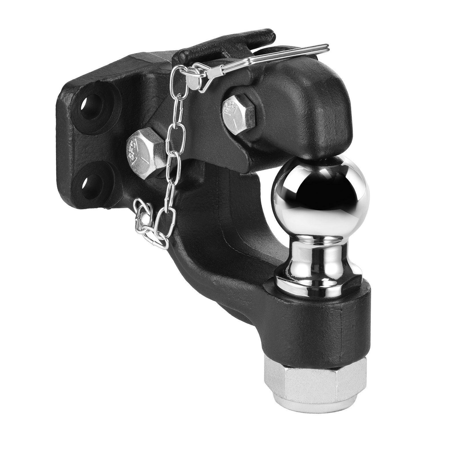 Pintle Hook, 9070 kg Towing Capacity, Trailer Hitches Receiver Hook Combination 50.4 mm Hitch Ball, Fits for 63.5 to 76.2 mm Lunette Ring with Mounting Kit, Wear-resistant, Black Powder Coat - Image 1