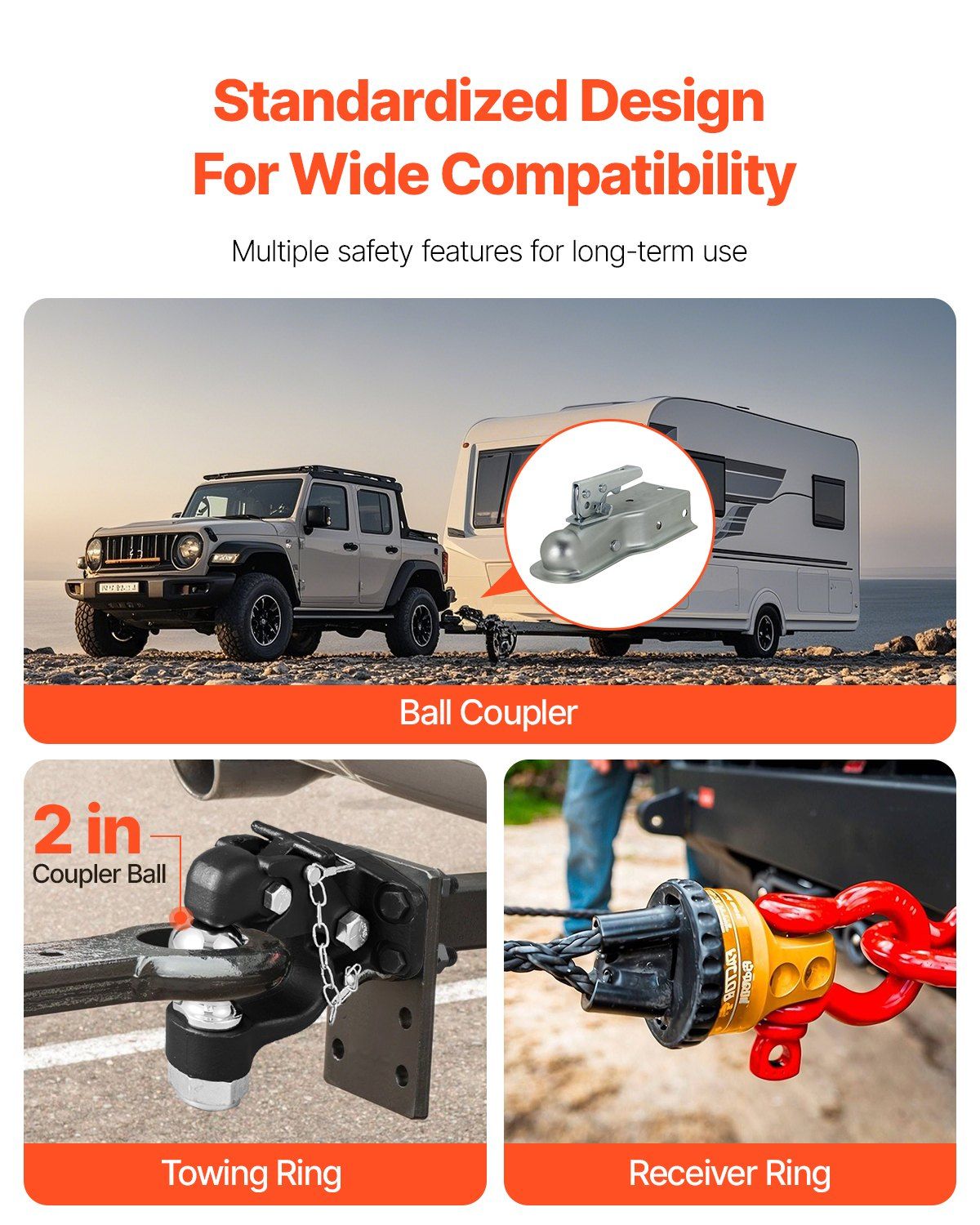 Pintle Hook, 9070 kg Towing Capacity, Trailer Hitches Receiver Hook Combination 50.4 mm Hitch Ball, Fits for 63.5 to 76.2 mm Lunette Ring with Mounting Kit, Wear-resistant, Black Powder Coat - Image 5