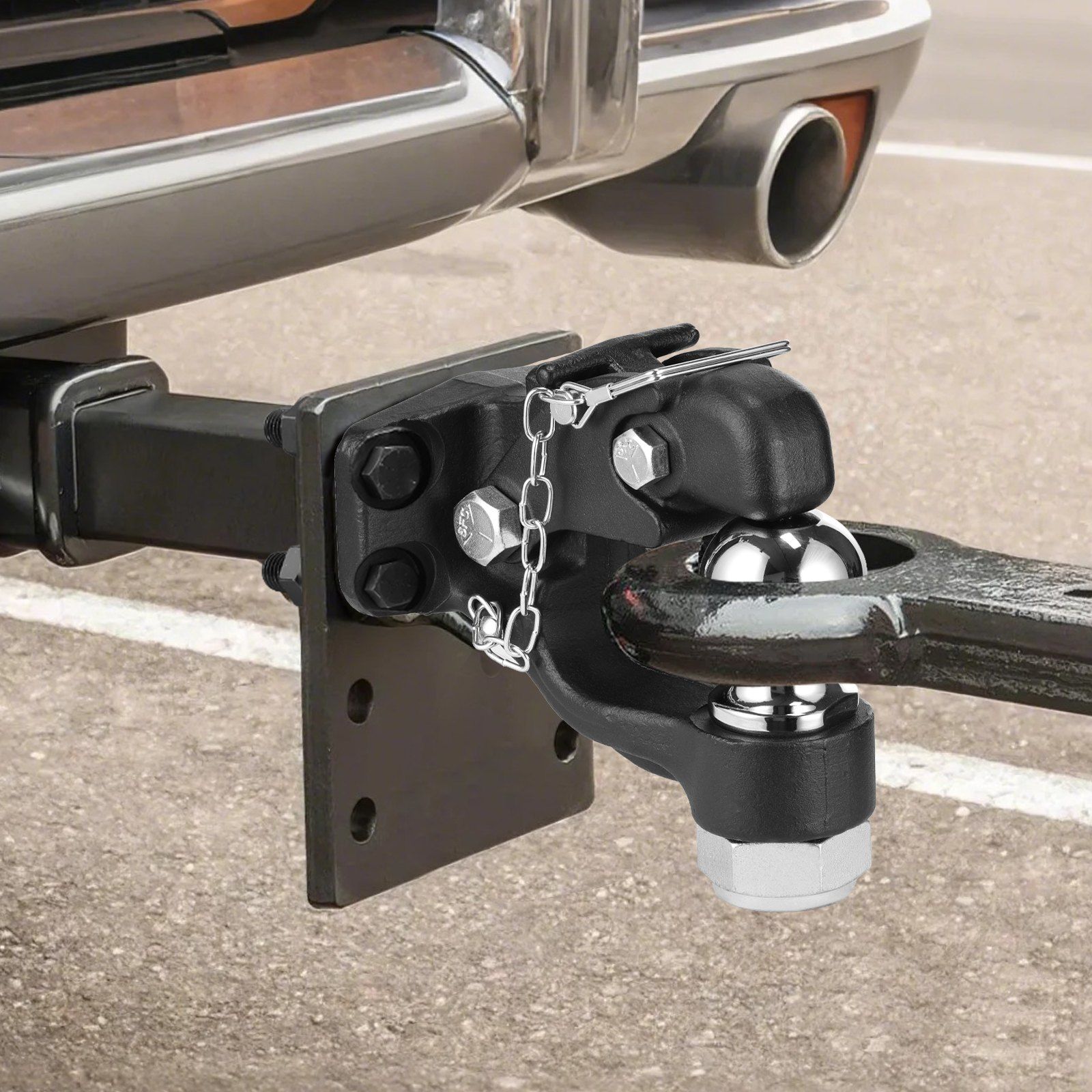 Pintle Hook, 9070 kg Towing Capacity, Trailer Hitches Receiver Hook Combination 50.4 mm Hitch Ball, Fits for 63.5 to 76.2 mm Lunette Ring with Mounting Kit, Wear-resistant, Black Powder Coat - Image 8