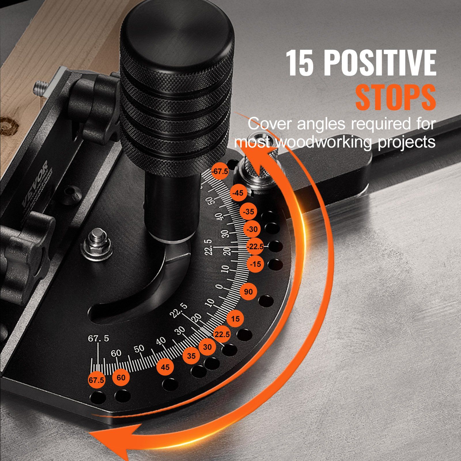 Precision Miter Gauge, Standard Slot 19 x 9.5 mm, Aluminum Alloy Table Saw Miter Gauge with 61 cm Grating 15 Angle Stops Adjustable Spring Loaded Plunger and Removable Disc, for Woodworking - Image 3