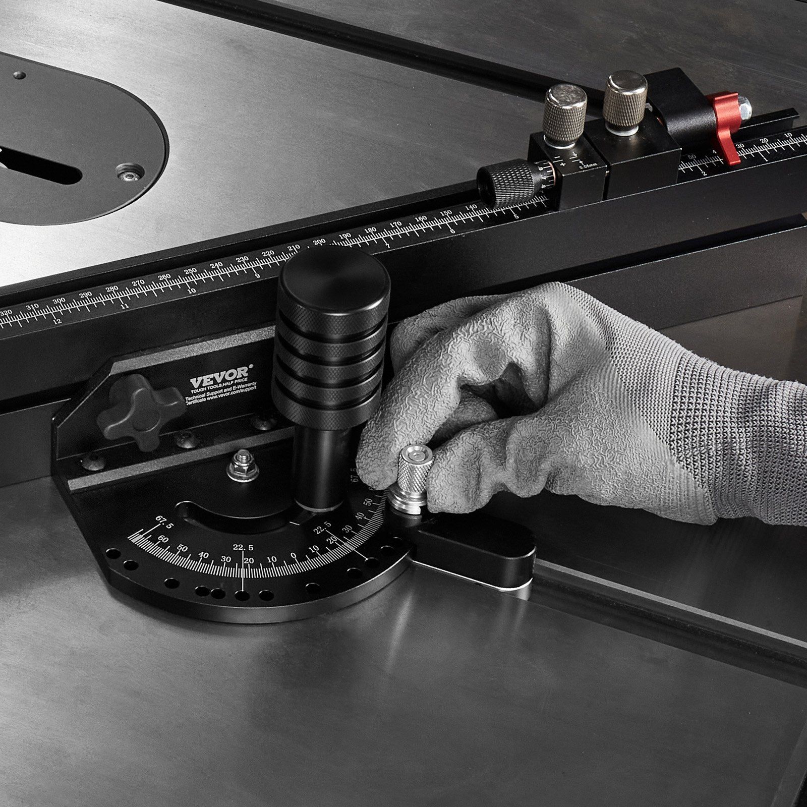 Precision Miter Gauge, Standard Slot 19 x 9.5 mm, Aluminum Alloy Table Saw Miter Gauge with 61 cm Grating 15 Angle Stops Adjustable Spring Loaded Plunger and Removable Disc, for Woodworking - Image 8