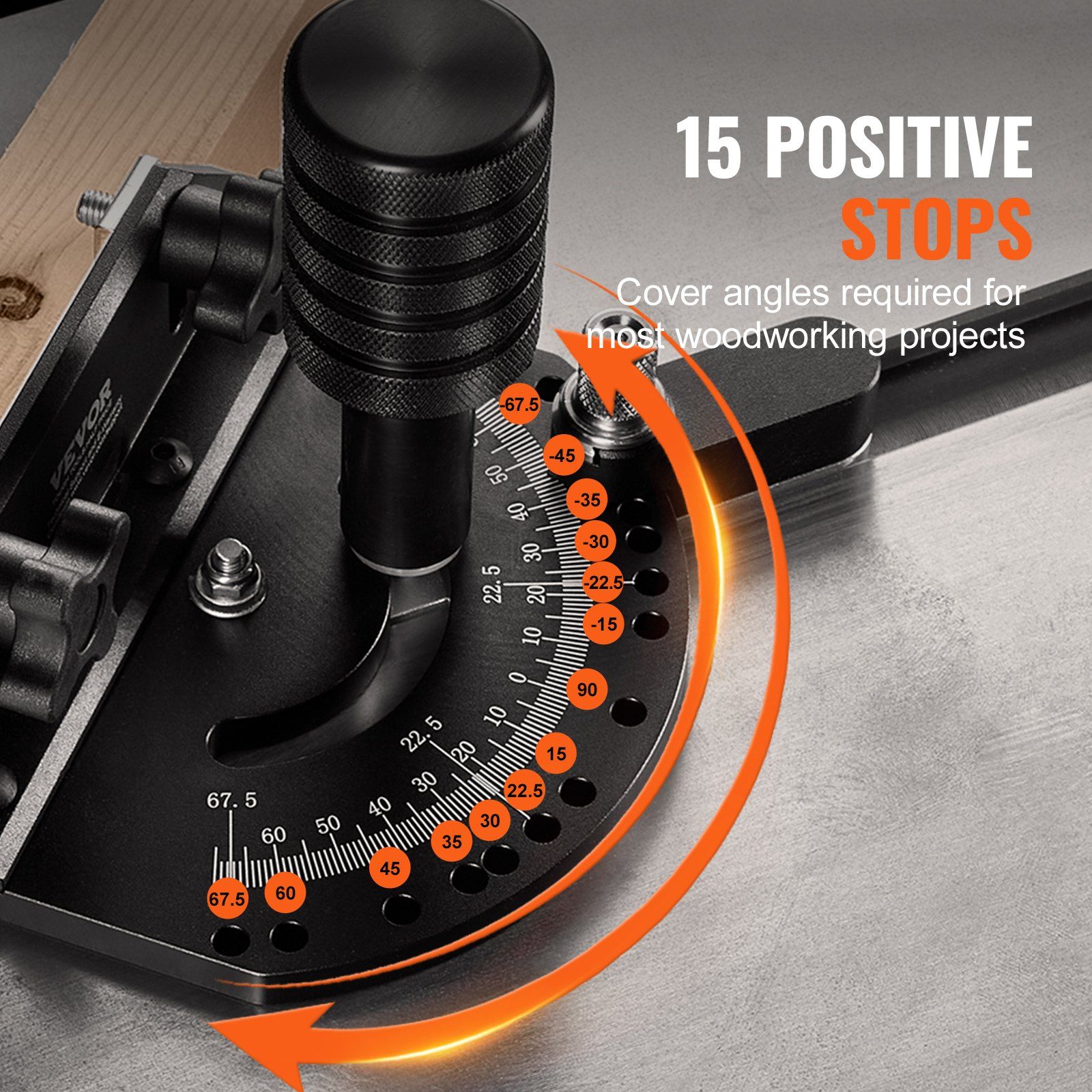 Precision Miter Gauge, Standard Slot 19 x 9.5 mm, Aluminum Alloy Table Saw Miter Gauge with 45.7 cm Grating 15 Angle Stops Adjustable Spring Loaded Plunger and Removable Disc, for Woodworking - Image 3