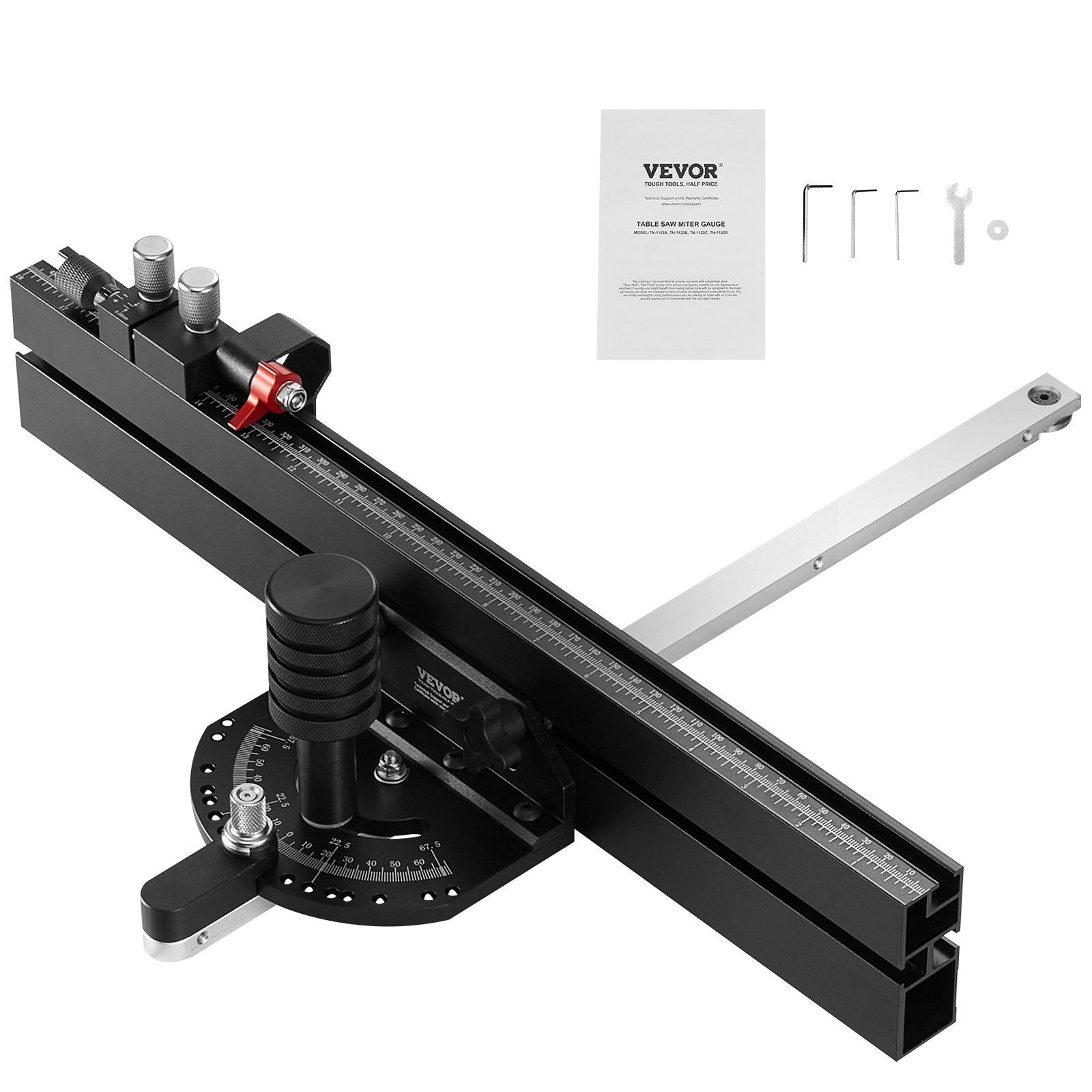 Precision Miter Gauge, Standard Slot 19 x 9.5 mm, Aluminum Alloy Table Saw Miter Gauge with 45.7 cm Grating 15 Angle Stops Adjustable Spring Loaded Plunger and Removable Disc, for Woodworking - Image 8