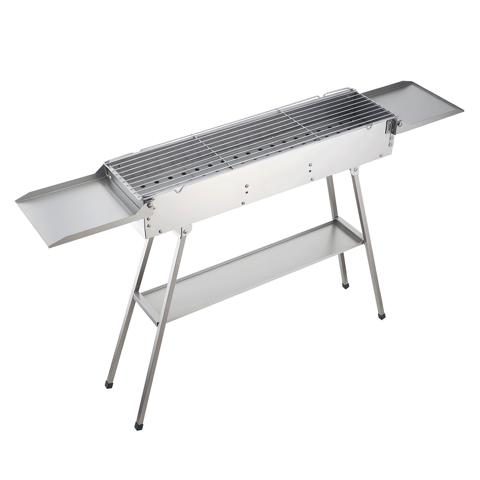 Foldable Charcoal Grill, 0.16 m² Portable Charcoal Barbecue Grill with Liftable Charcoal Tray & Side Tables, Brushed Stainless Steel BBQ Cooking Grills for Outdoor Camping Backyard Parties - Image 1