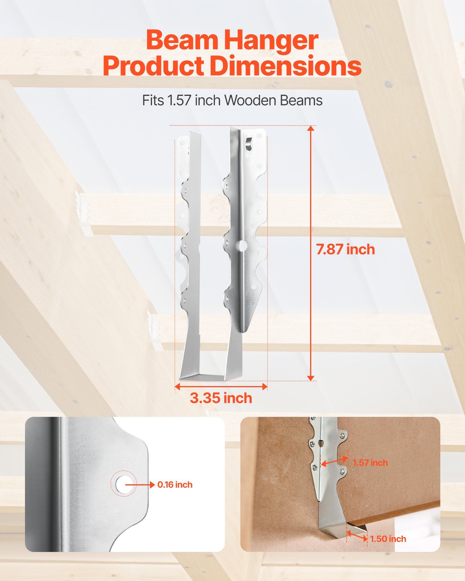 50 Pcs Joist Hanger, Inner Dimensions 1.57 x 1.50 x 7.83 inch / 40 x 38 x 199 mm, Rafter Hurricane Ties Joist Hangers with Rustproof Coating, Tie Brackets for Floor Deck and Ceiling Trusses - Image 2