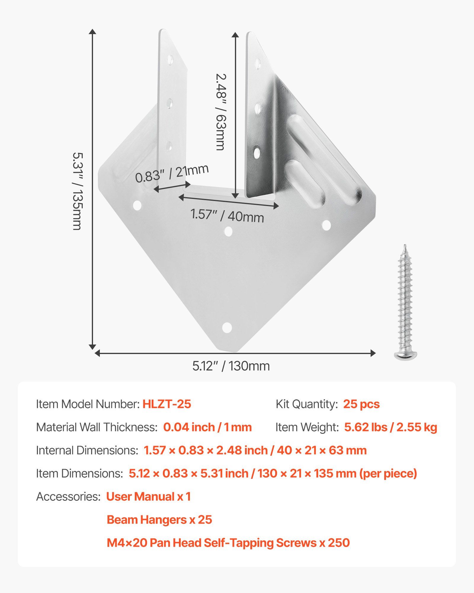 Hurricane Ties for Rafter, Inner Size 5.31x1.57x2.48 in / 135x40x63 mm, Heavy Duty Hurricane Straps, Heavy Duty Rafter Ties Brackets Joist Hangers for Roof Beam Wooden Construction, 25 Pcs - Image 7