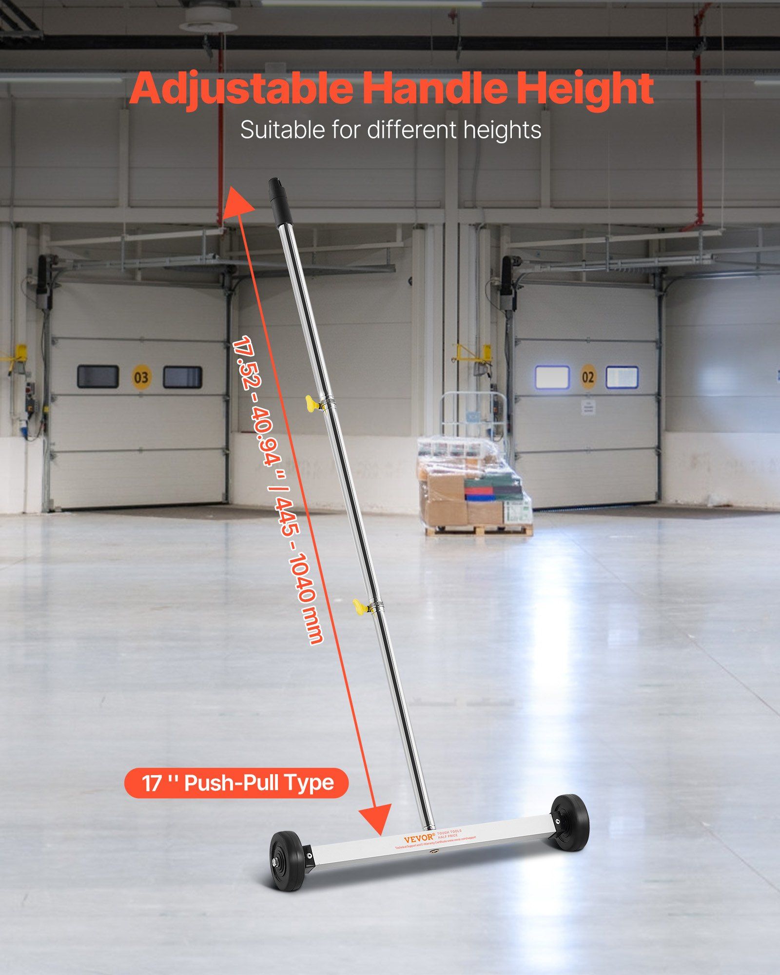 Magnetic Sweeper with Wheels, 43 cm, 4.5 kg Load Capacity, Lightweight Magnetic Pickup Sweeper with Adjustable Handle, Pick Up Nails and Screws, Easy Cleanup for Garages, Roofing Projects - Image 3