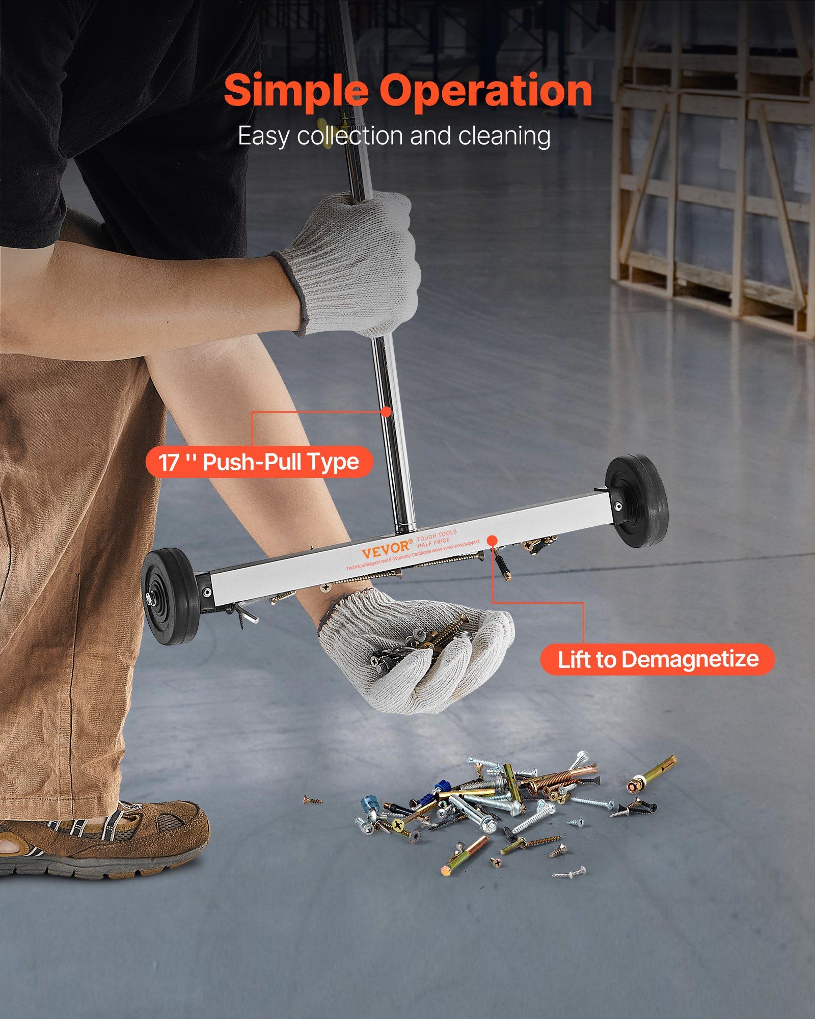 Magnetic Sweeper with Wheels, 43 cm, 4.5 kg Load Capacity, Lightweight Magnetic Pickup Sweeper with Adjustable Handle, Pick Up Nails and Screws, Easy Cleanup for Garages, Roofing Projects - Image 4