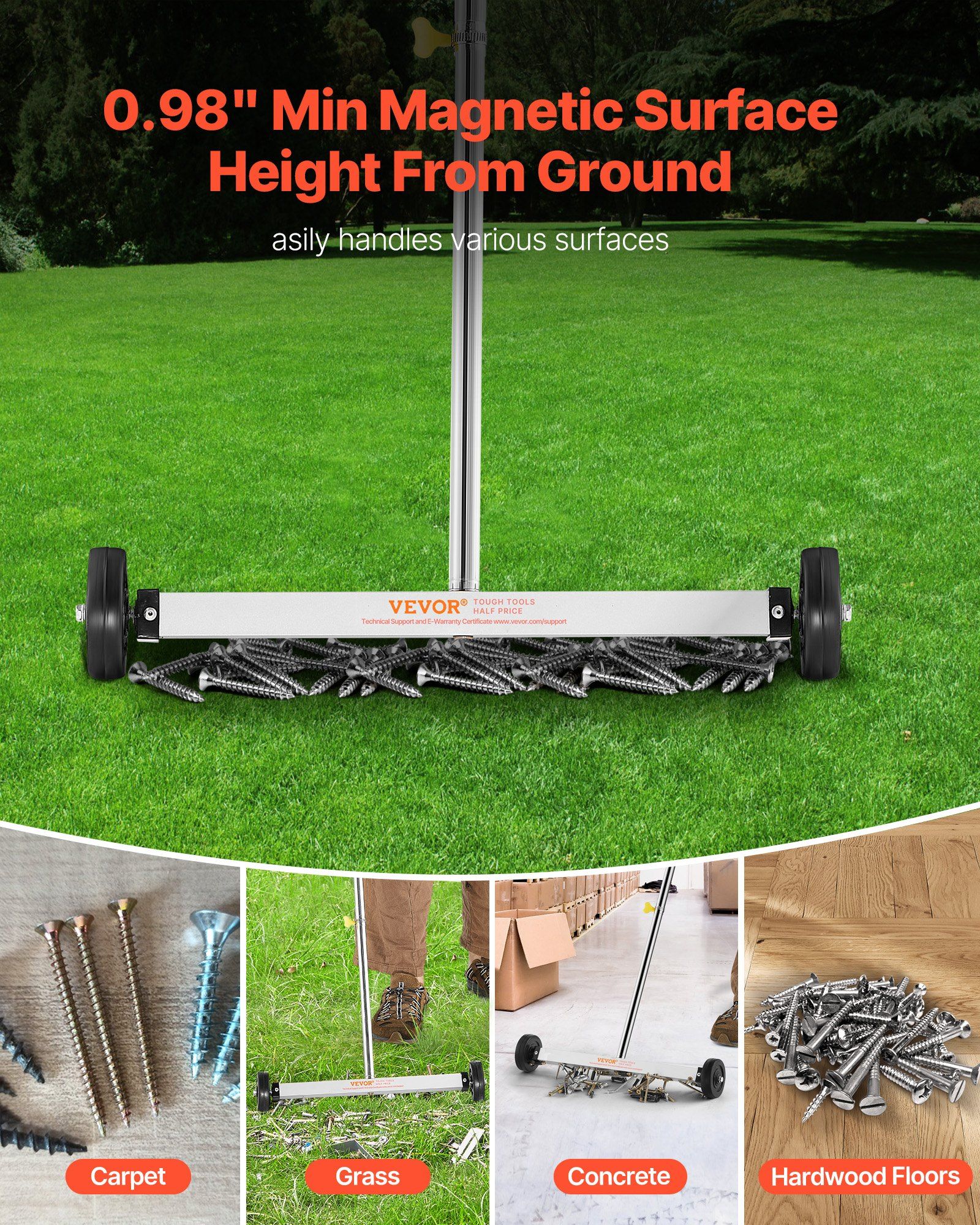 Magnetic Sweeper with Wheels, 43 cm, 4.5 kg Load Capacity, Lightweight Magnetic Pickup Sweeper with Adjustable Handle, Pick Up Nails and Screws, Easy Cleanup for Garages, Roofing Projects - Image 6