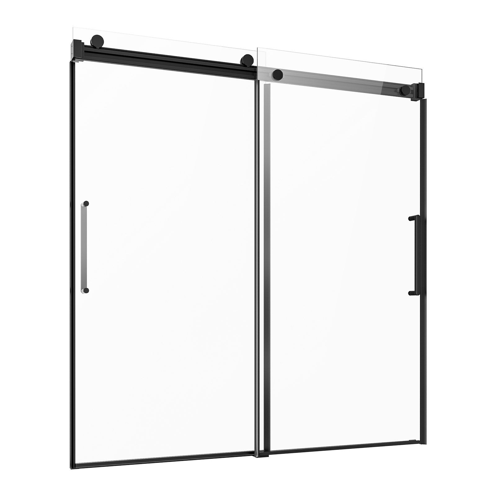 Frameless Sliding Bathtub Door, 1422-1524 mm x 1524 mm, Frameless Shower Glass Door, Frameless Double Sliding Tub Door with 5/16 in Clear Tempered Glass and Stainless Steel Handle, Black Finish - Image 1