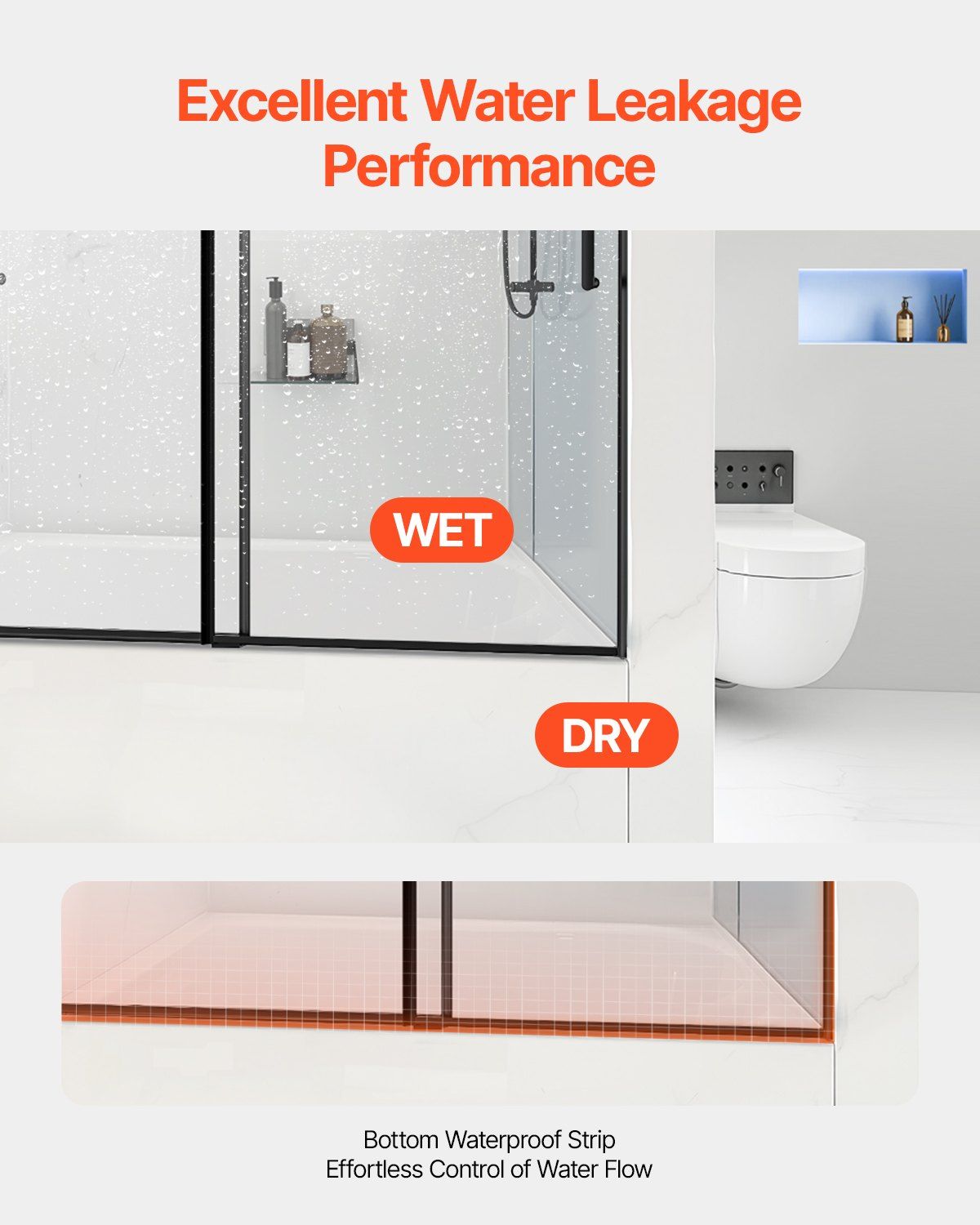 Frameless Sliding Bathtub Door, 1422-1524 mm x 1524 mm, Frameless Shower Glass Door, Frameless Double Sliding Tub Door with 5/16 in Clear Tempered Glass and Stainless Steel Handle, Black Finish - Image 5