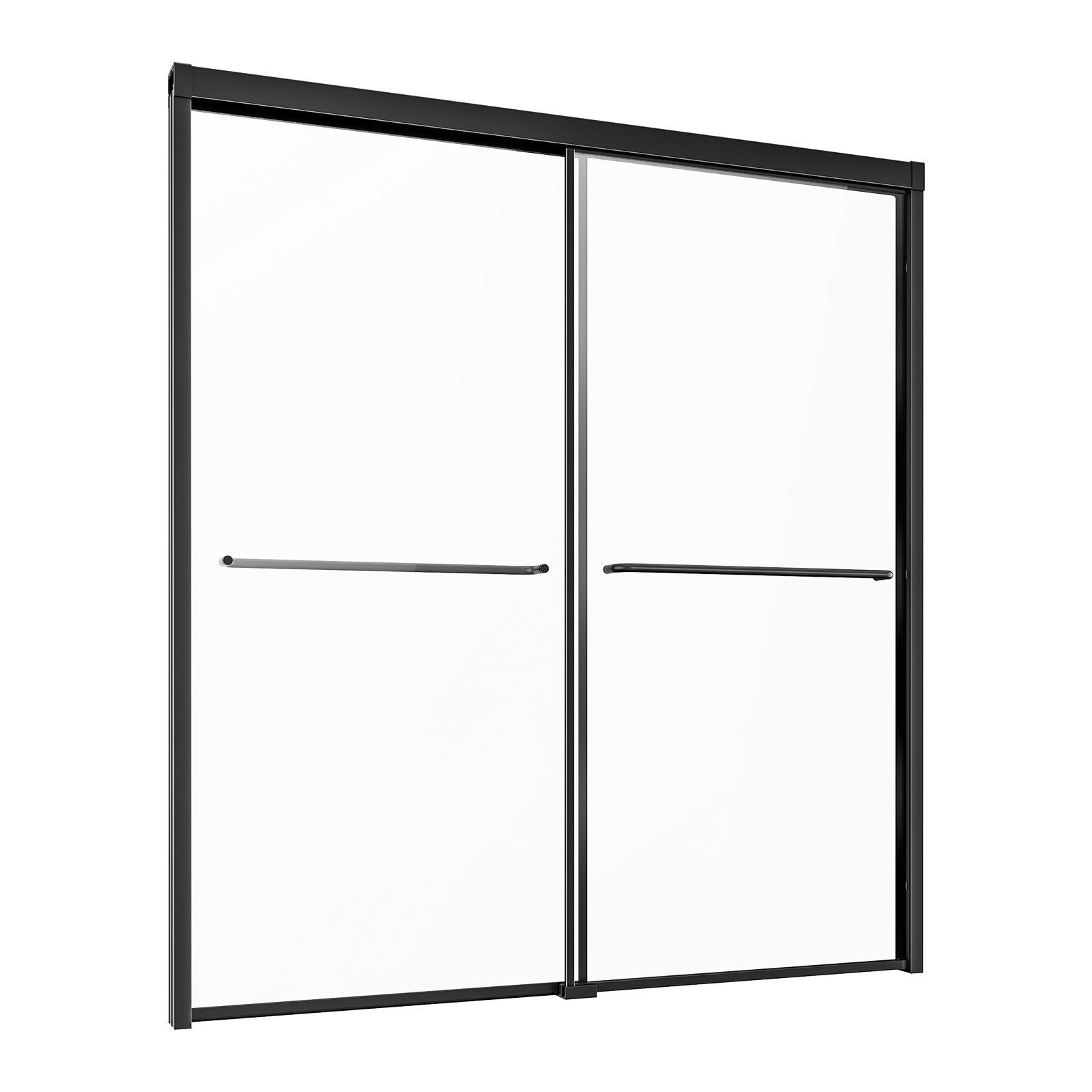 Bathtub Shower Door, 1422-1524 mm x 1524 mm, Semi-Frameless Double Sliding Tub Door, Semi-Frameless Bypass Tub Door with 1/4 in Shatterproof Tempered Glass and Stainless Steel Handle, Black - Image 1